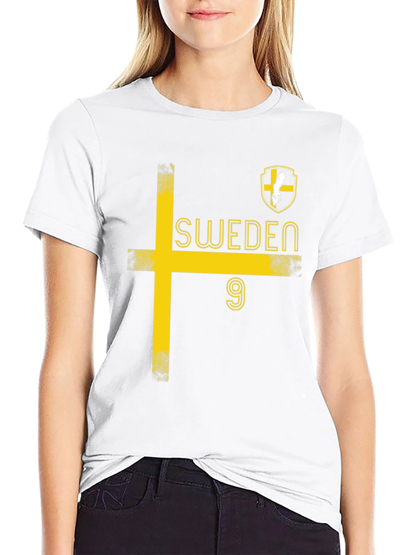 Sweden Soccer T-Shirt - Black with Yellow Design
