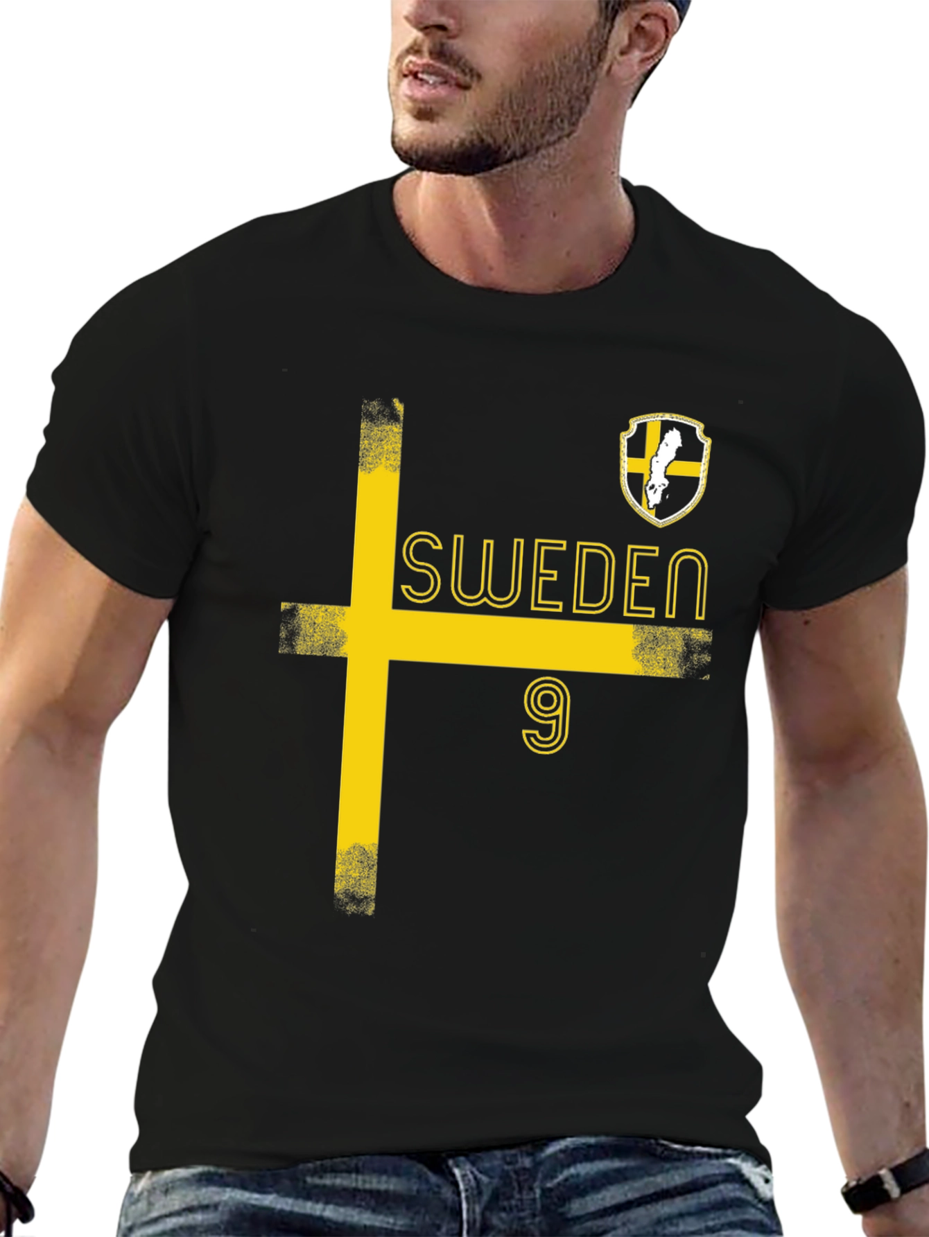 Sweden Soccer T-Shirt - Black with Yellow Design