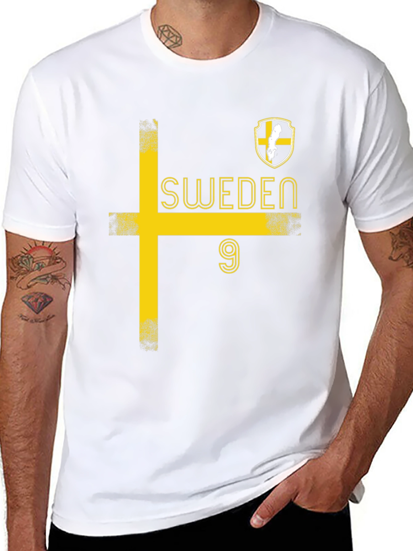 Sweden Soccer T-Shirt - Black with Yellow Design