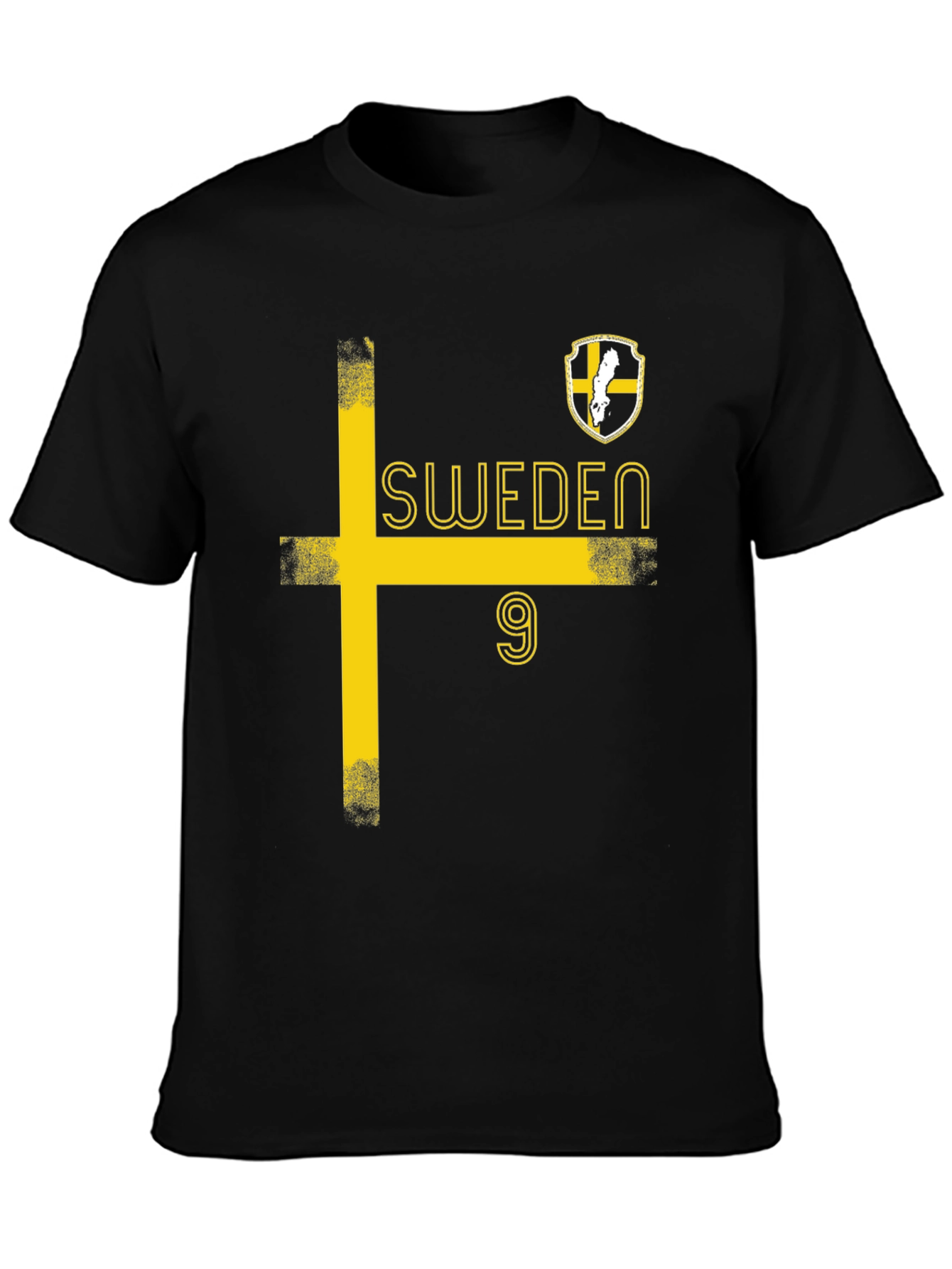 Sweden Soccer T-Shirt - Black with Yellow Design