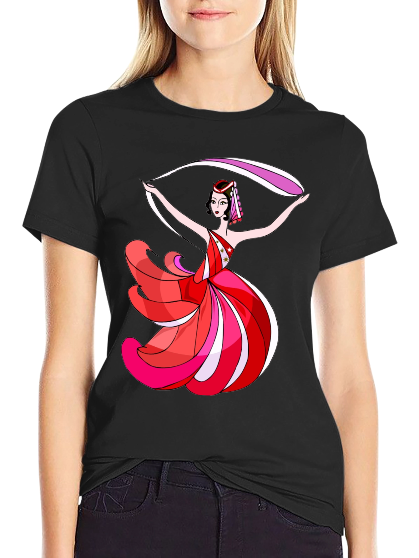 Dancing Lady Graphic T-Shirt - Black