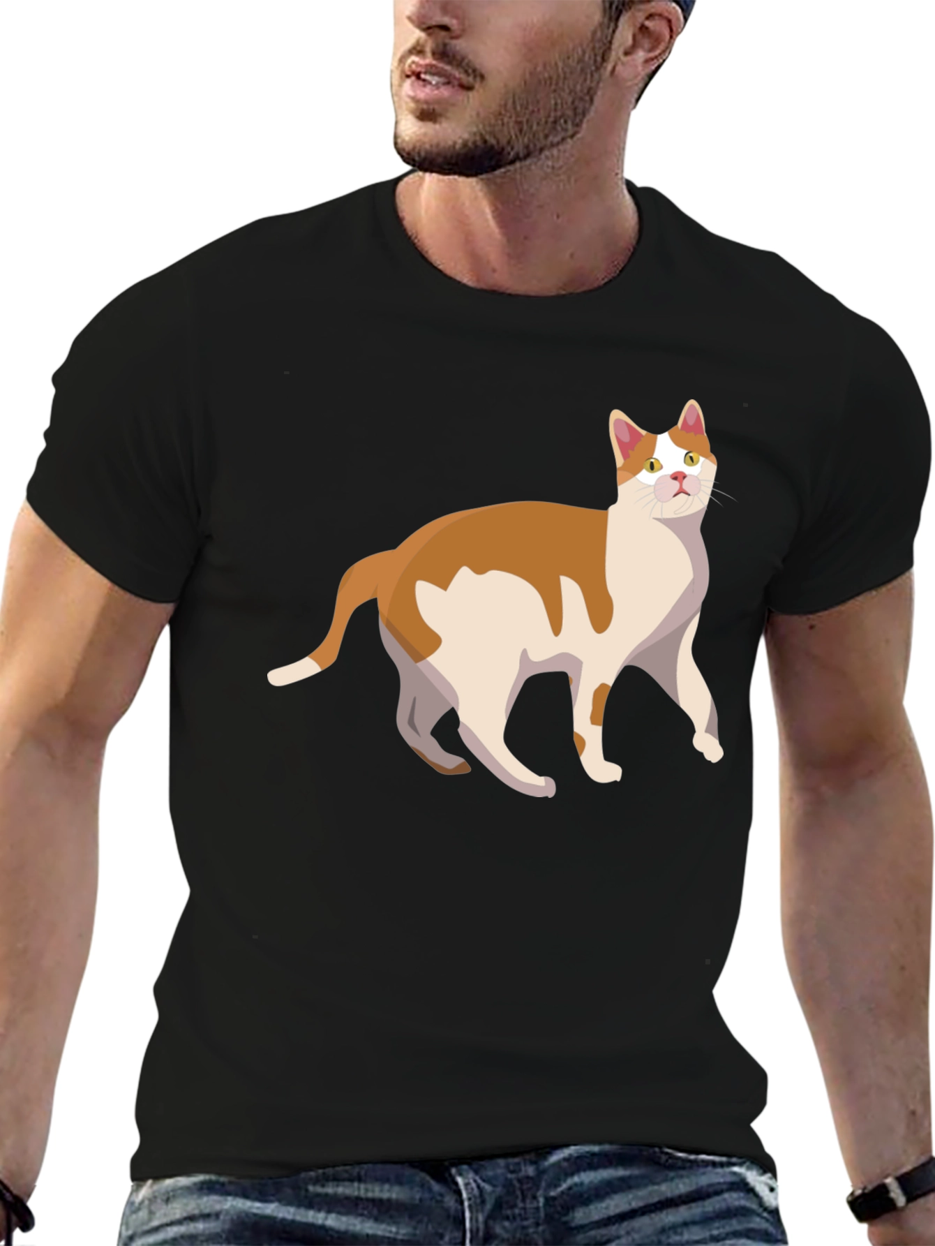 Cat Graphic Tee - Stylish Mens Black T-Shirt