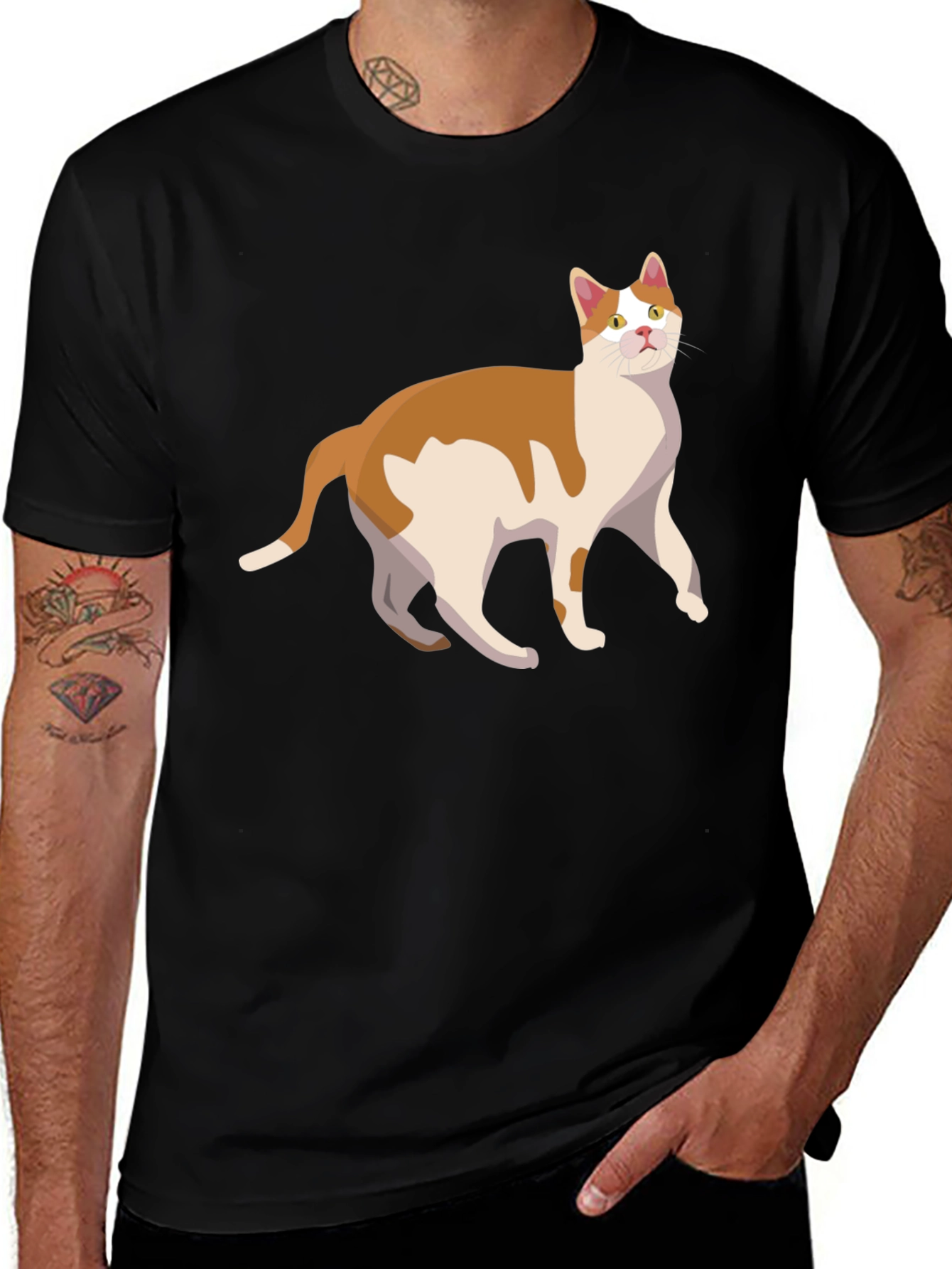 Cat Graphic Tee - Stylish Mens Black T-Shirt