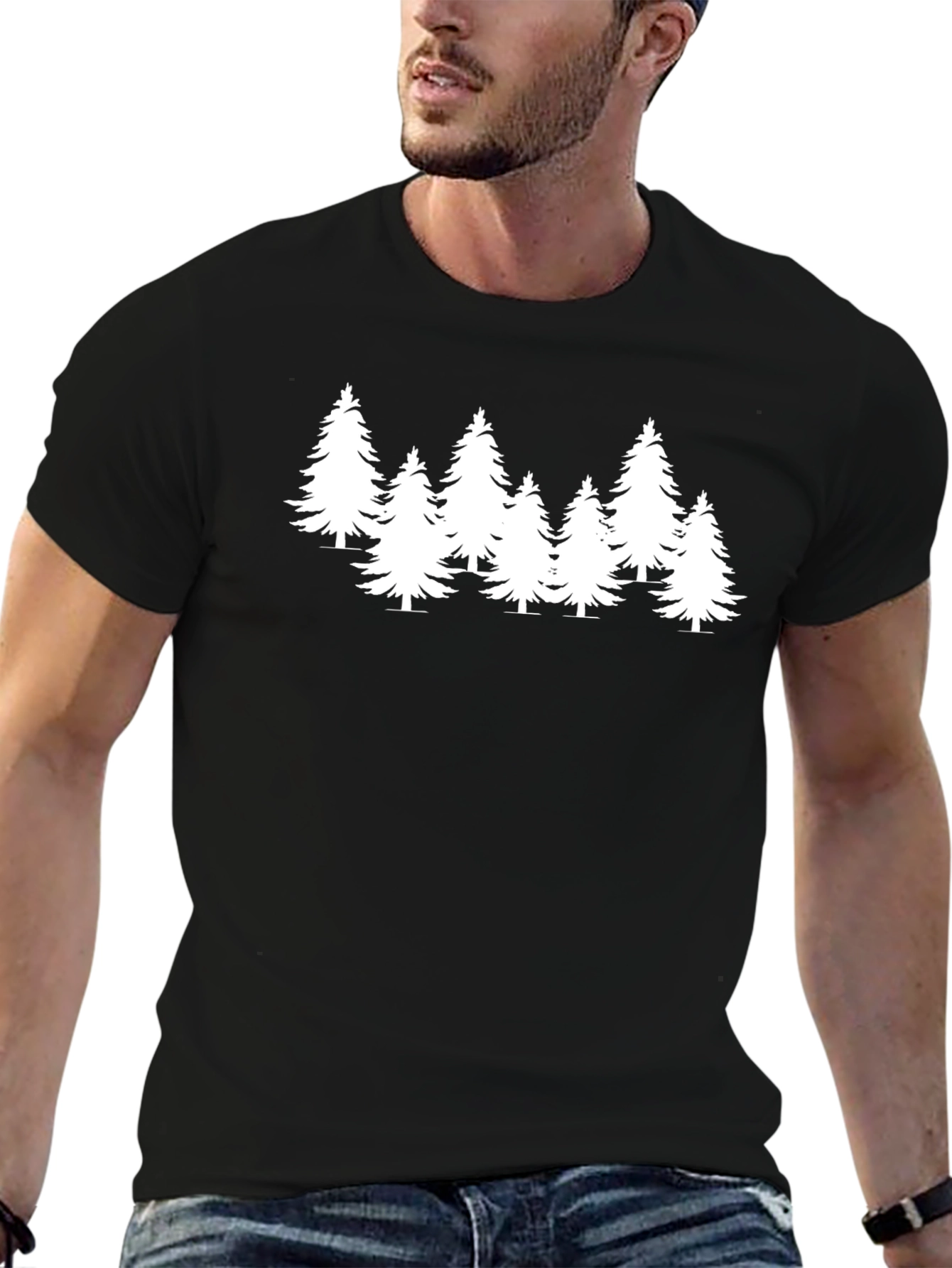 Nature Lover Black Tee with Pine Trees
