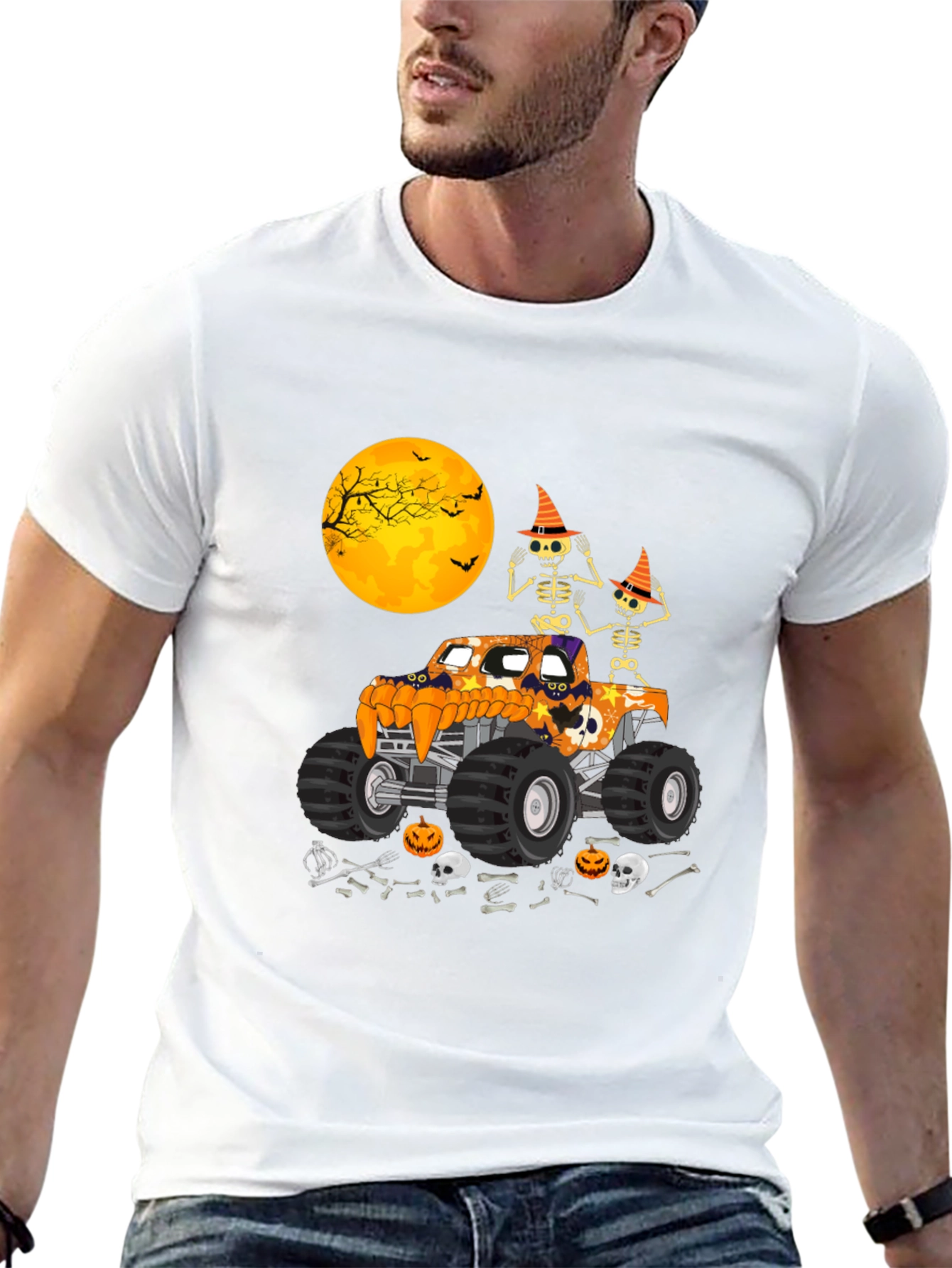 Halloween Monster Truck Skeleton T-Shirt