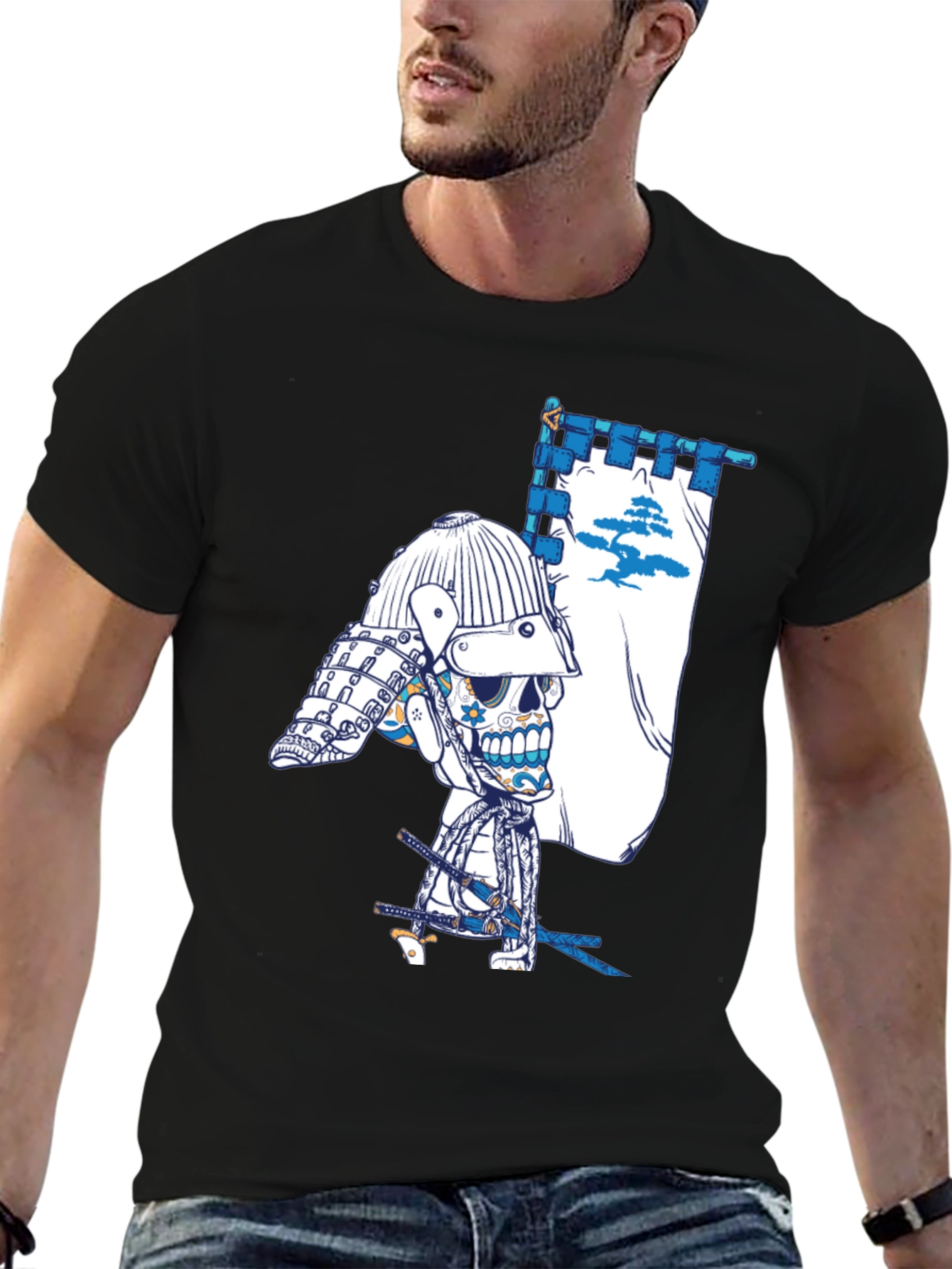 Samurai Skull Graphic Tee - Unique Design