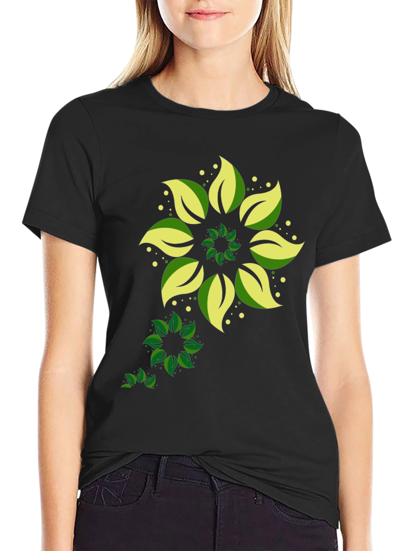 Leaf Mandala Graphic Black T-Shirt