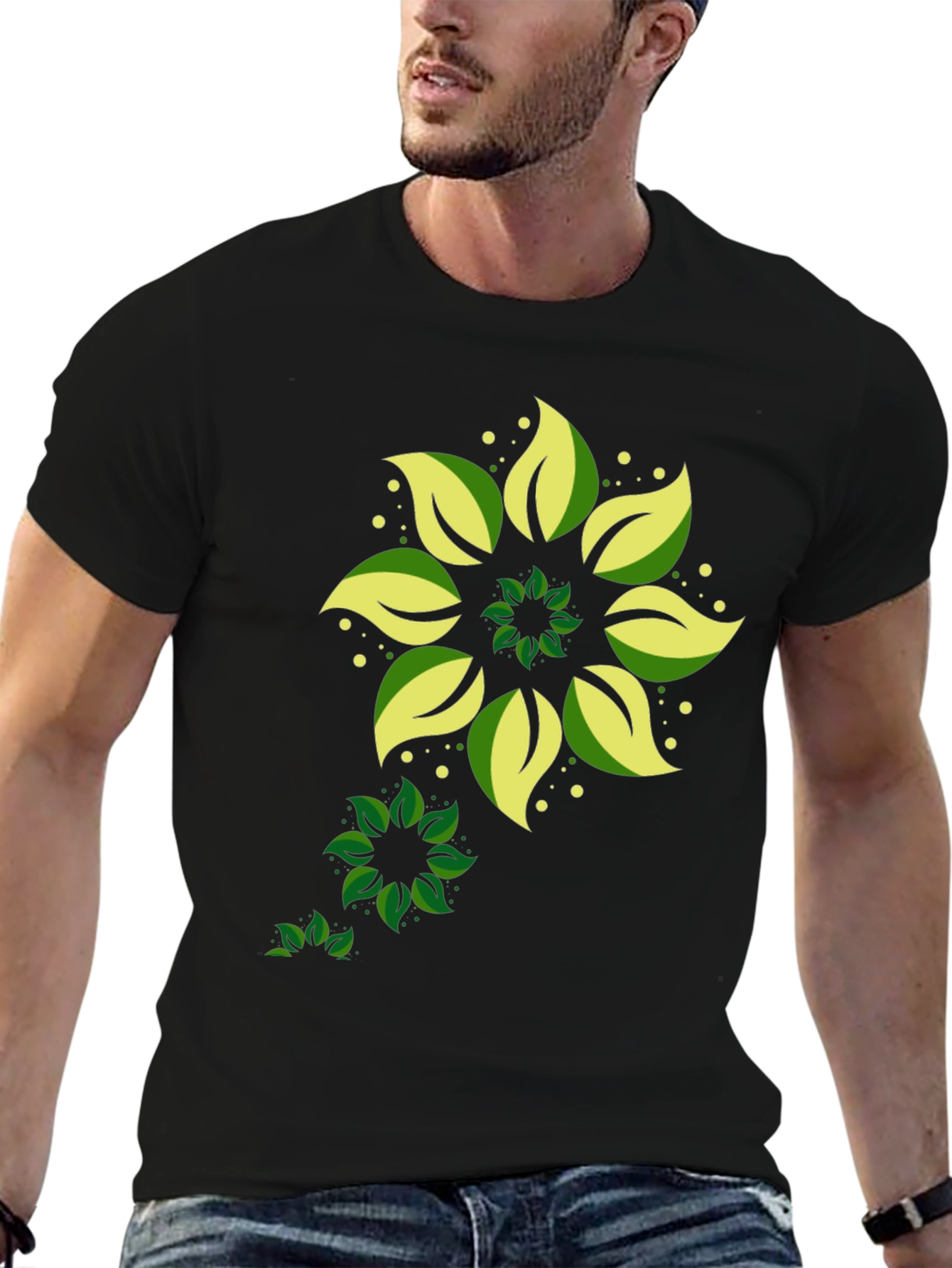 Leaf Mandala Graphic Black T-Shirt