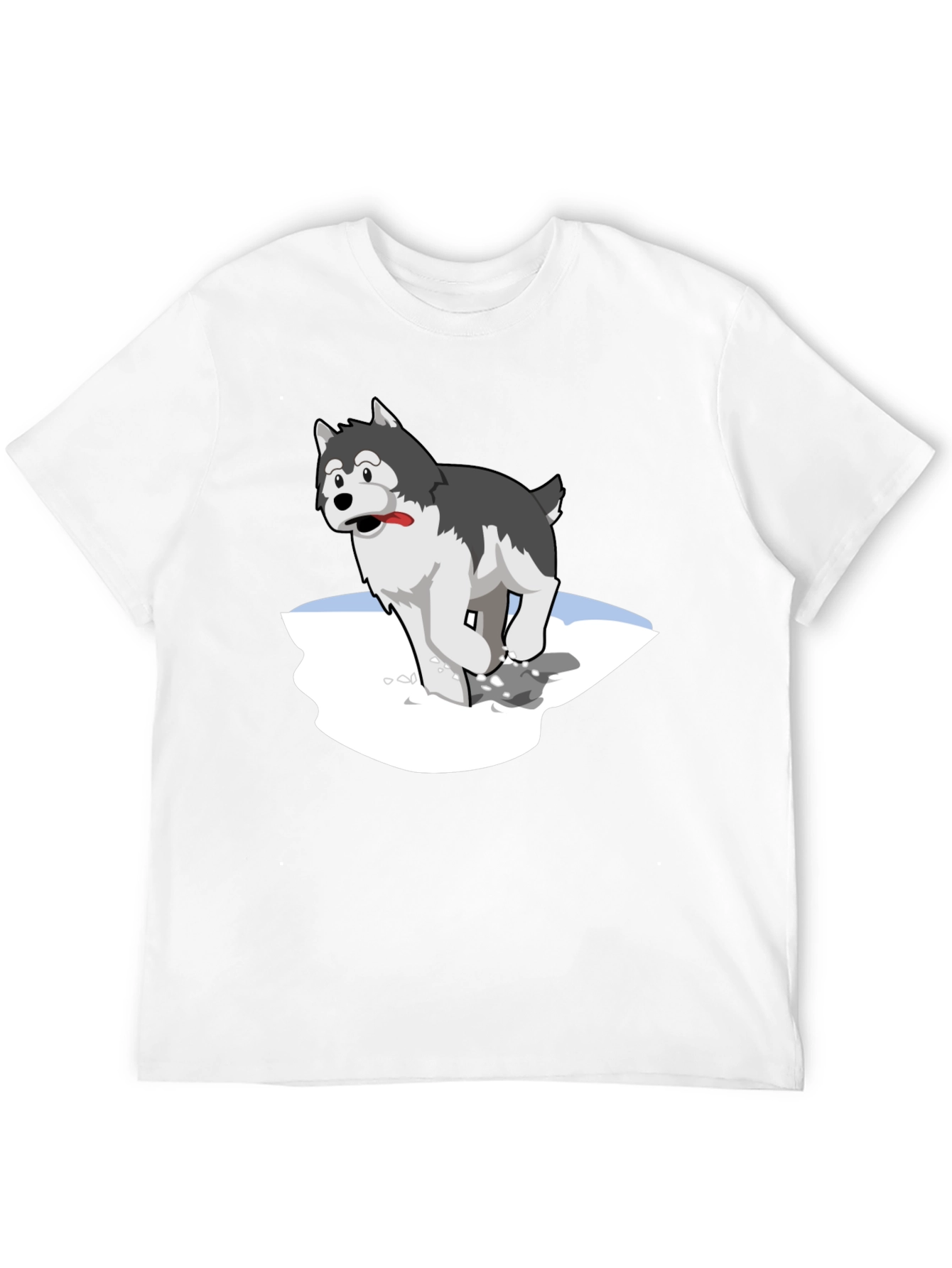 Cartoon Husky on Black T-Shirt