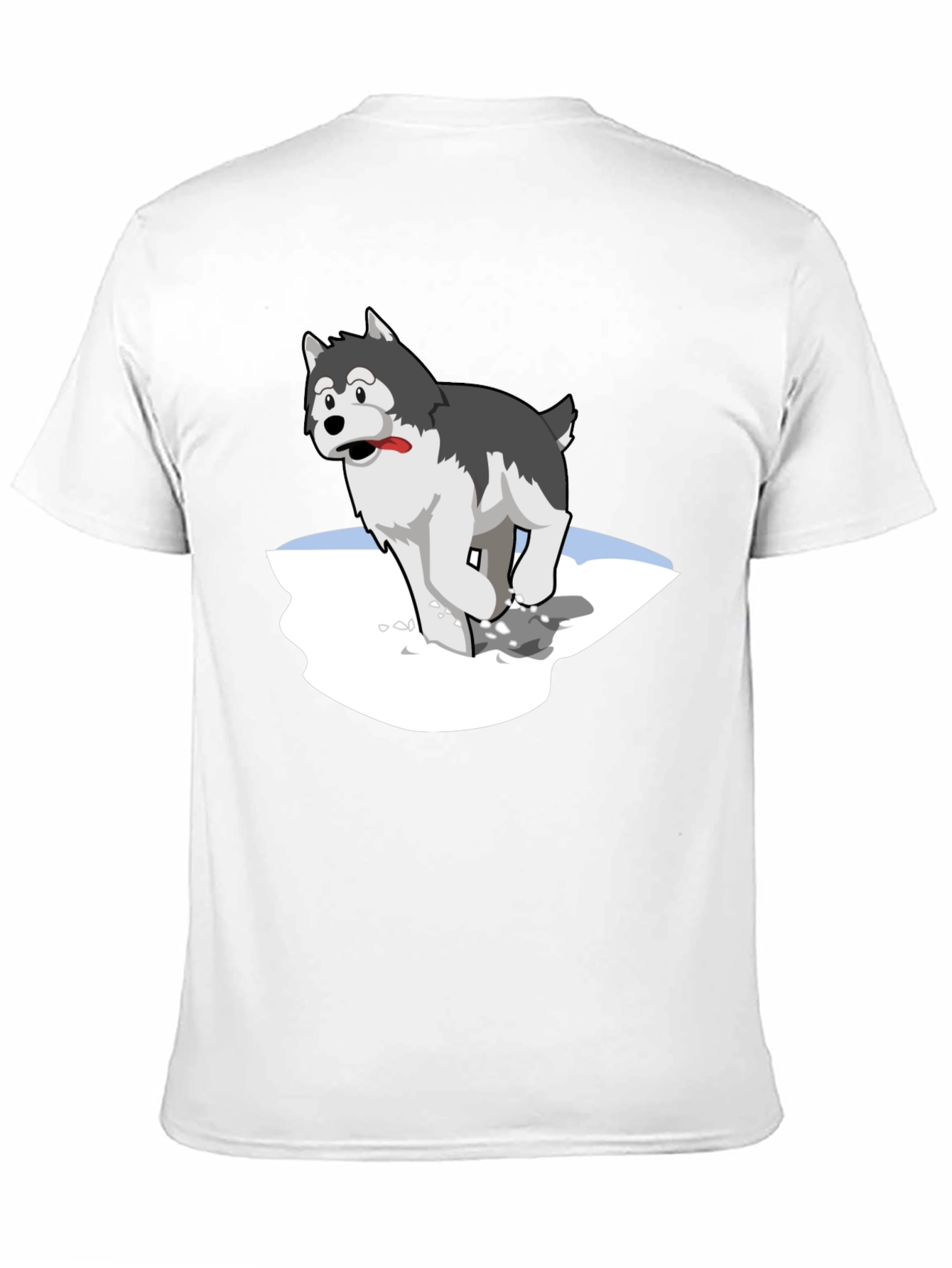 Cartoon Husky on Black T-Shirt