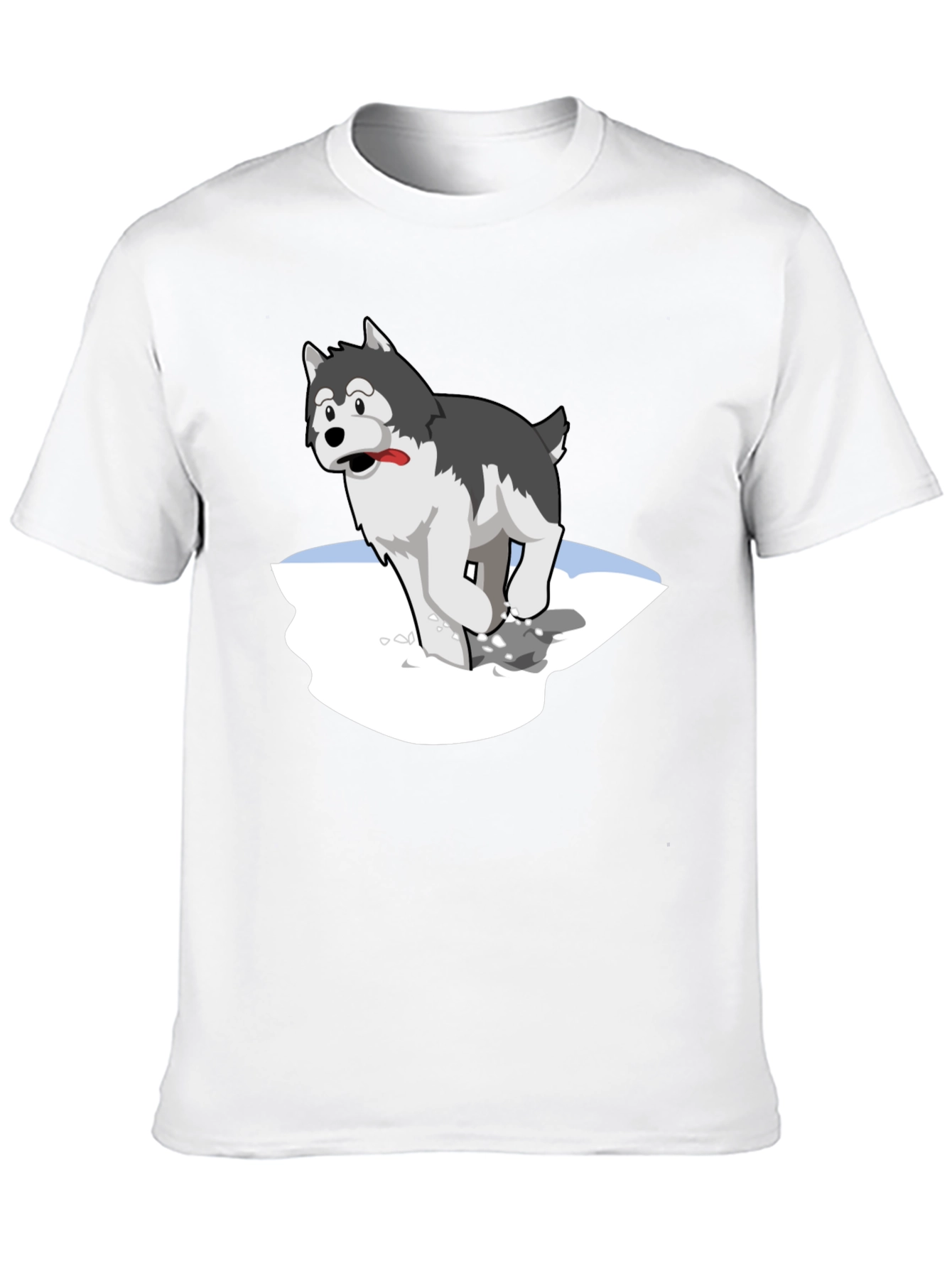 Cartoon Husky on Black T-Shirt