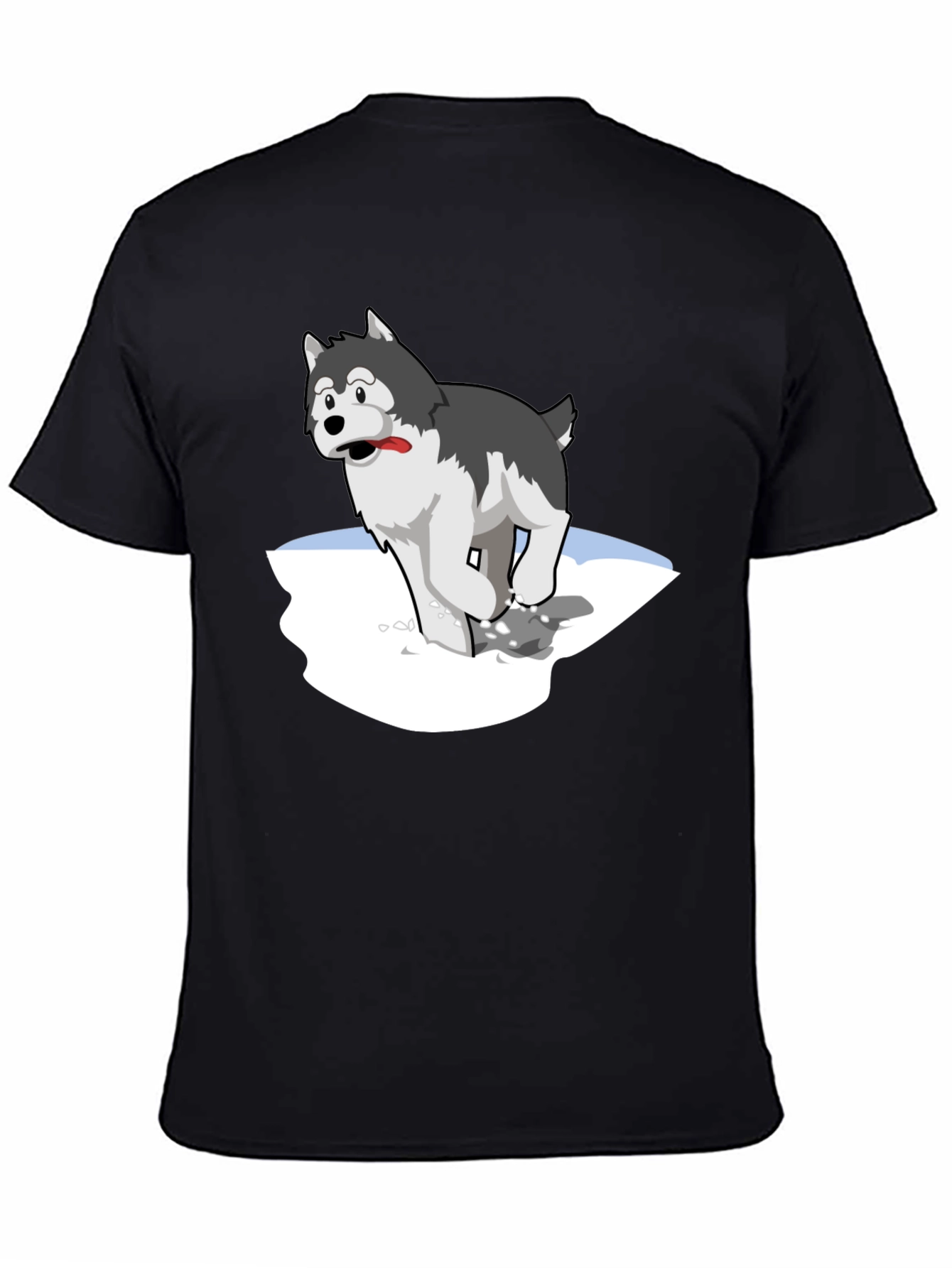 Cartoon Husky on Black T-Shirt