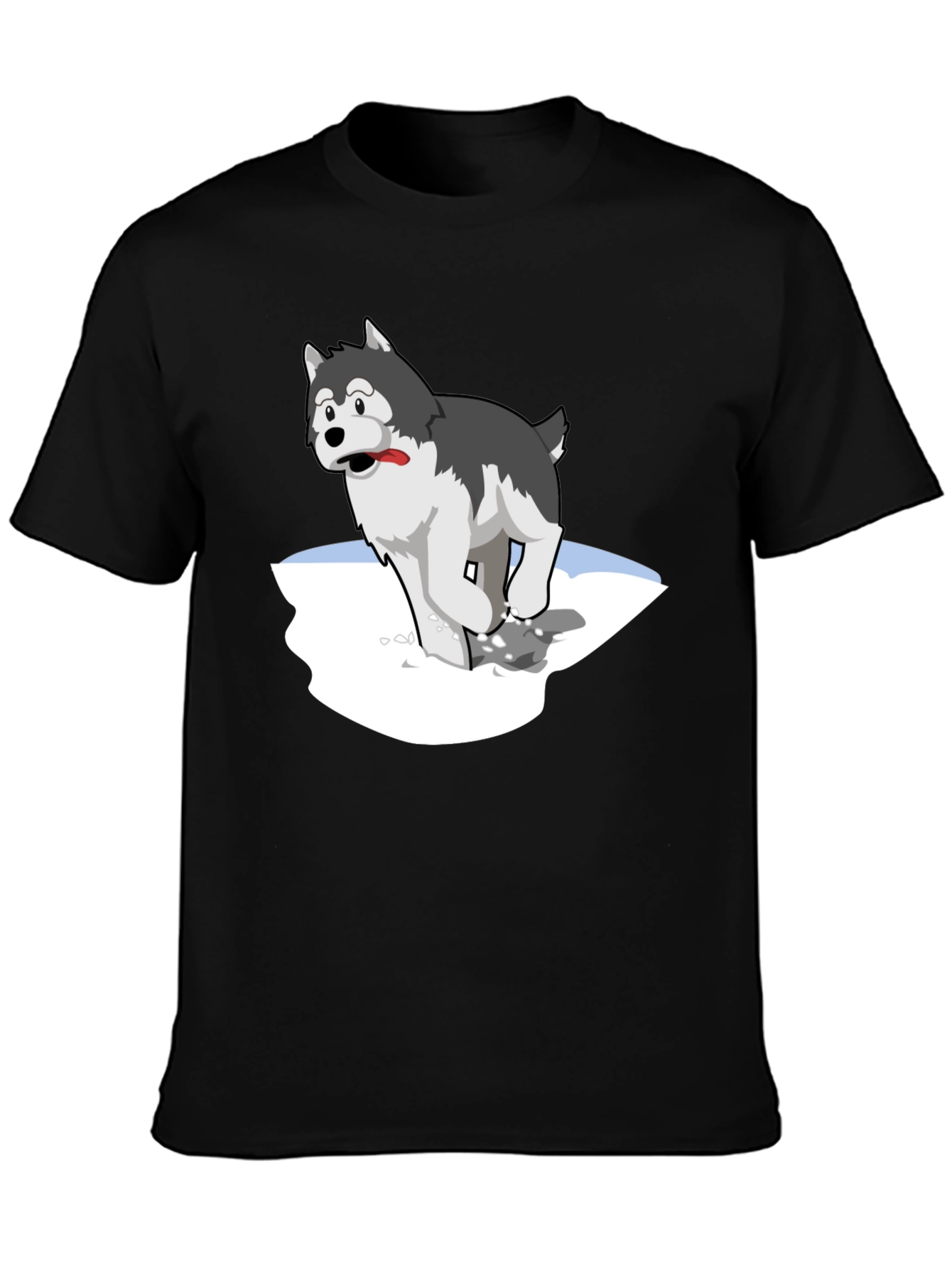 Cartoon Husky on Black T-Shirt