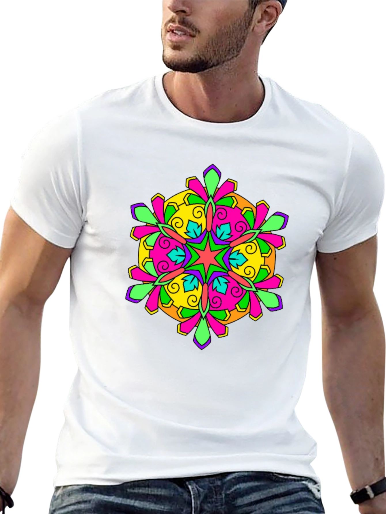 Vibrant Mandala Graphic Black T-Shirt