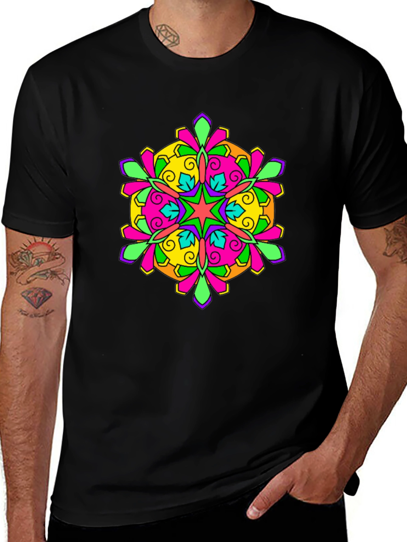 Vibrant Mandala Graphic Black T-Shirt