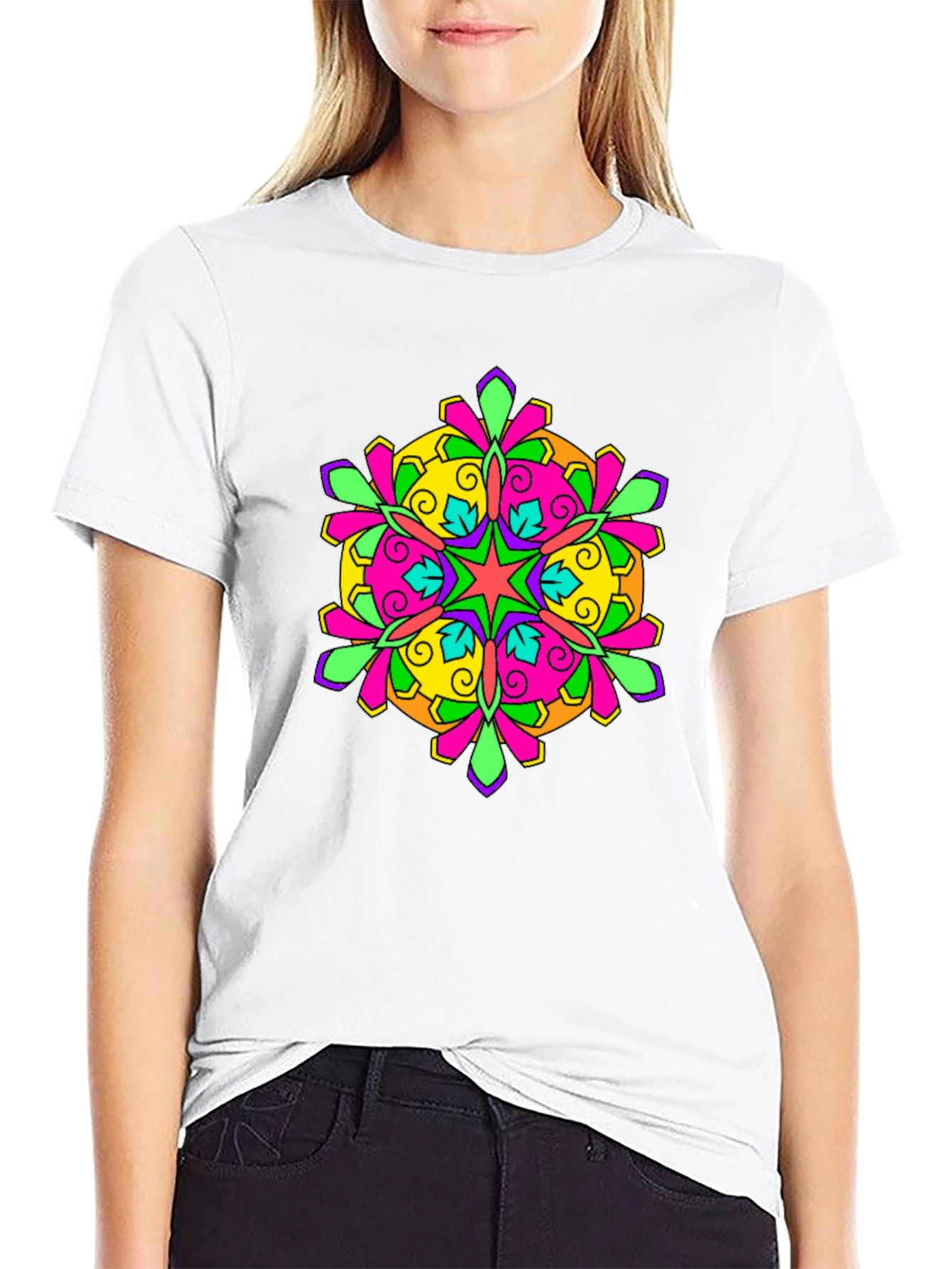 Vibrant Mandala Graphic Black T-Shirt