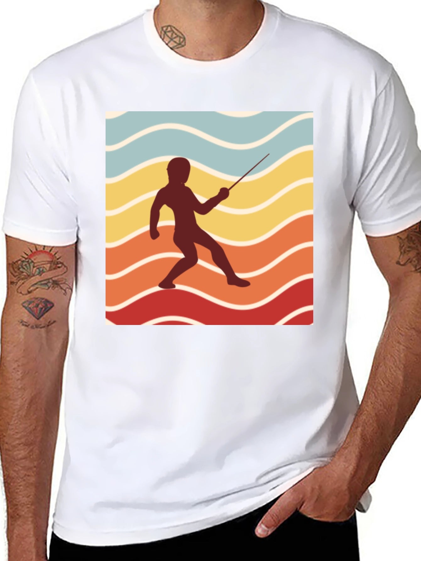 Retro Fencing Silhouette Graphic T-Shirt