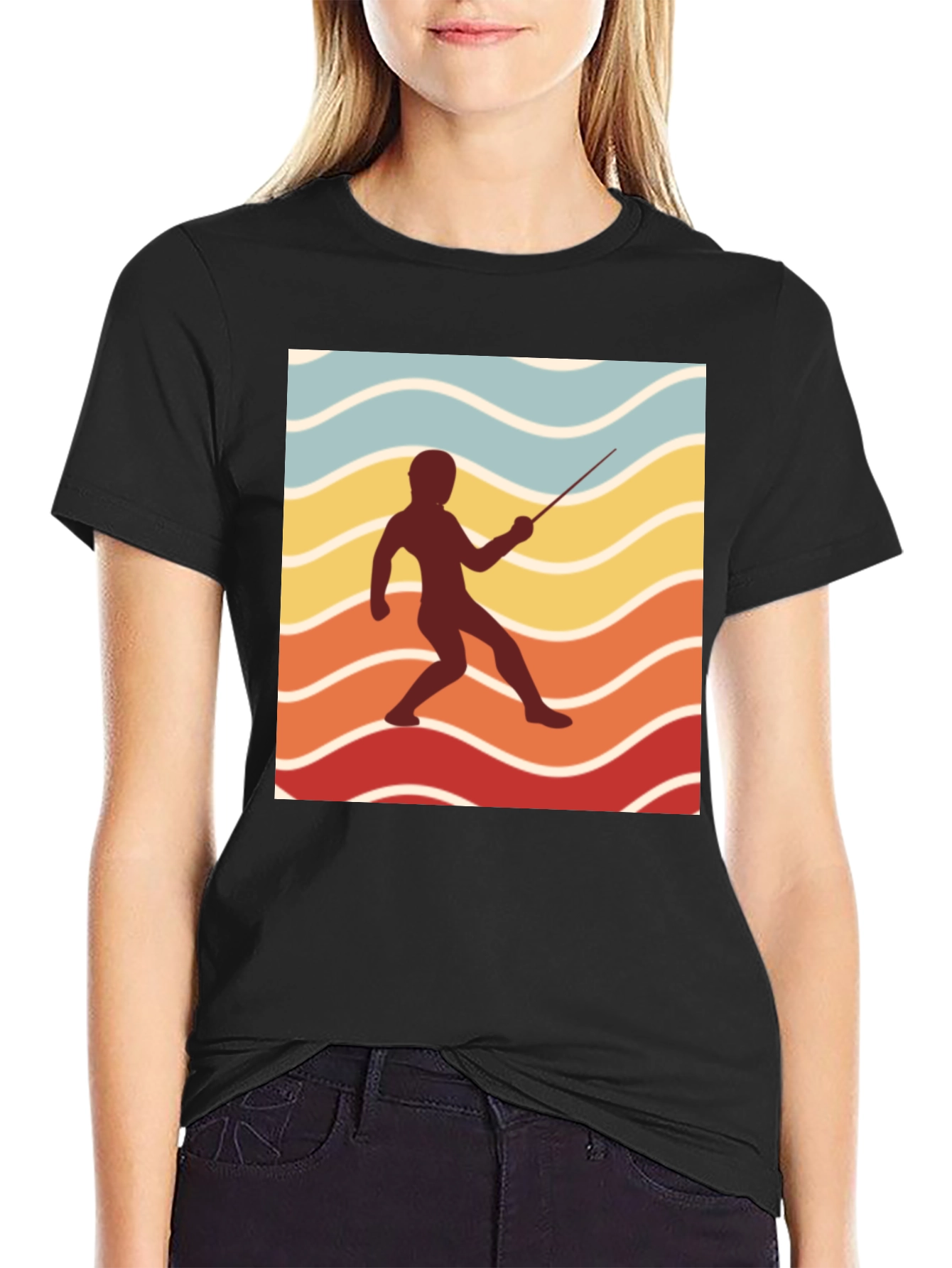 Retro Fencing Silhouette Graphic T-Shirt