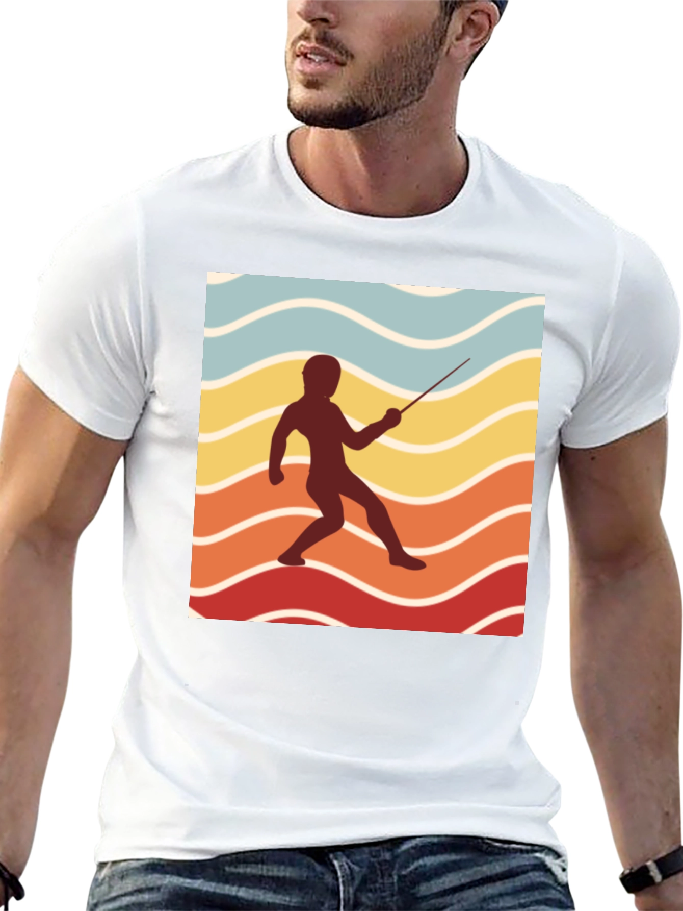 Retro Fencing Silhouette Graphic T-Shirt