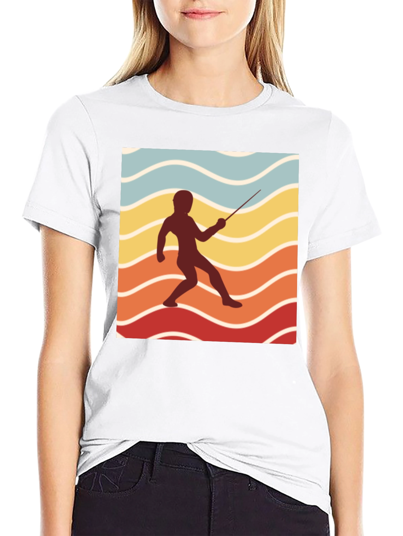 Retro Fencing Silhouette Graphic T-Shirt