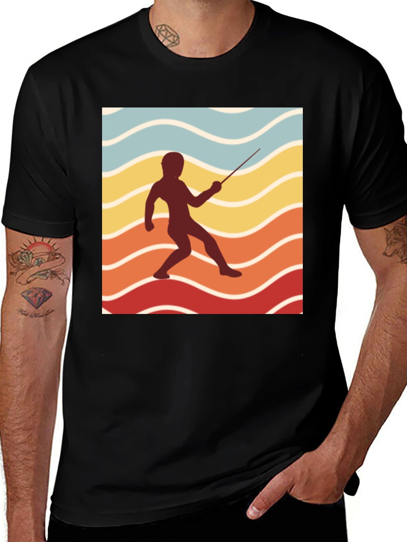 Retro Fencing Silhouette Graphic T-Shirt