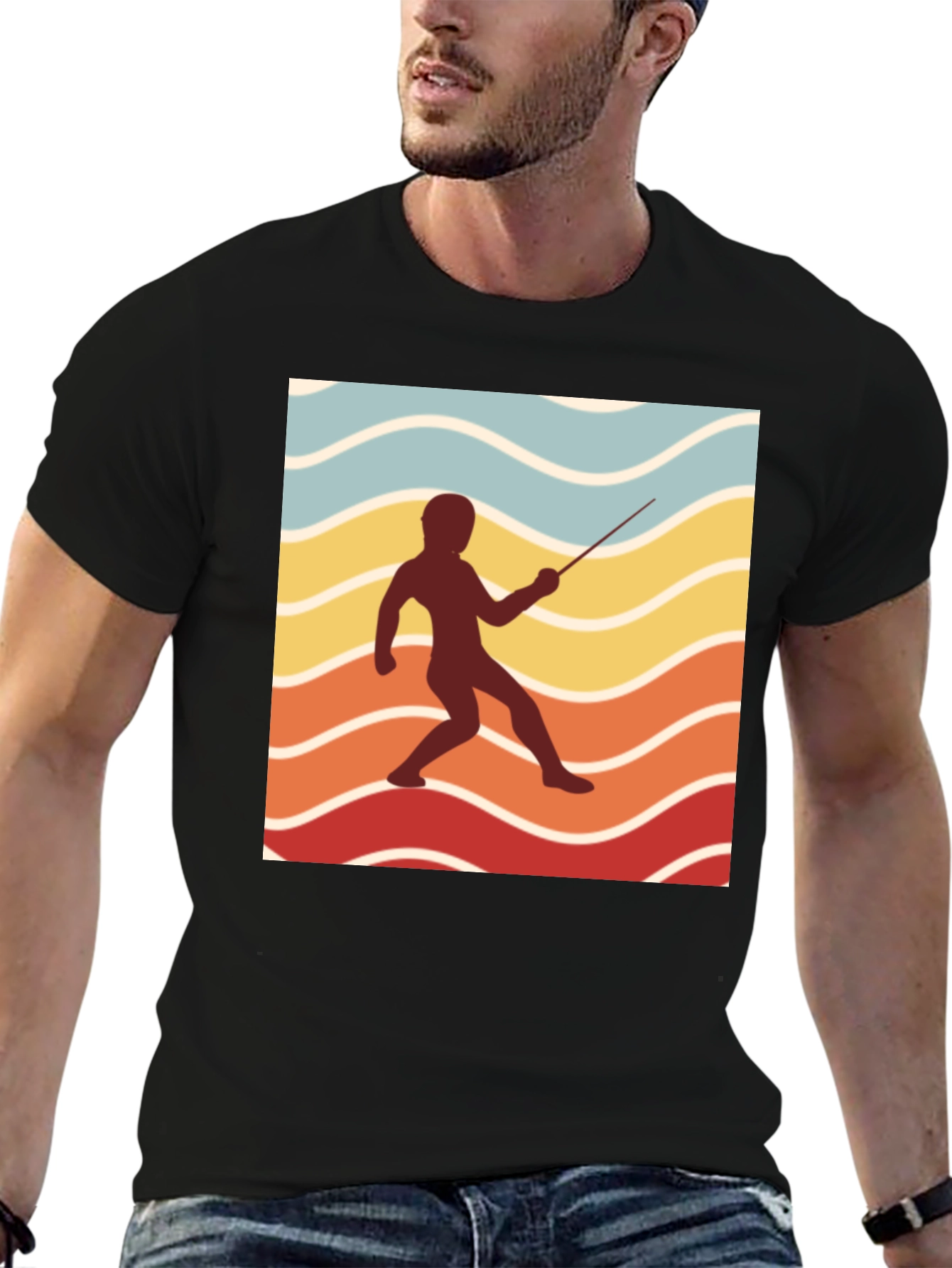 Retro Fencing Silhouette Graphic T-Shirt