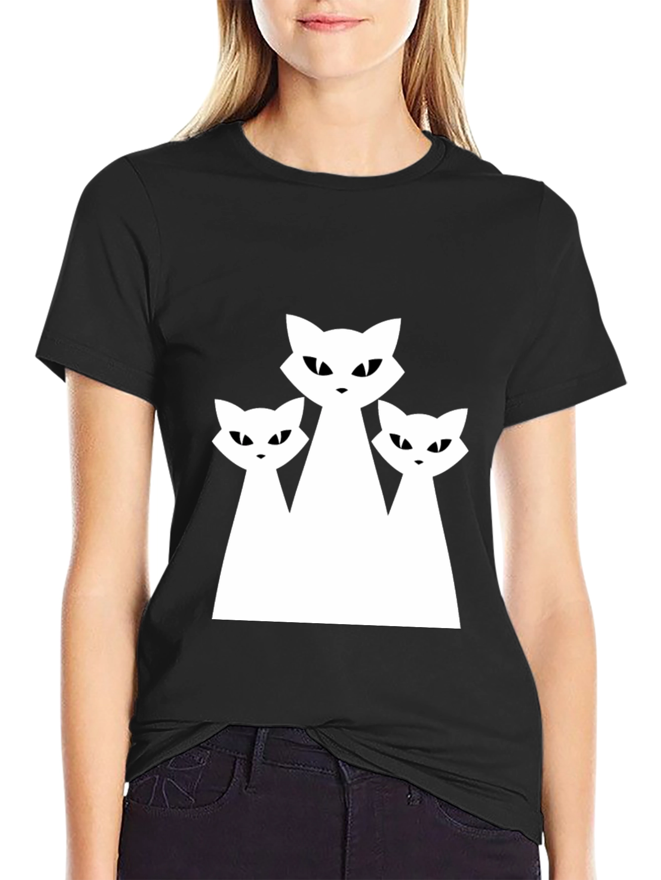Three Cats Graphic Tee - Black Cotton T-Shirt