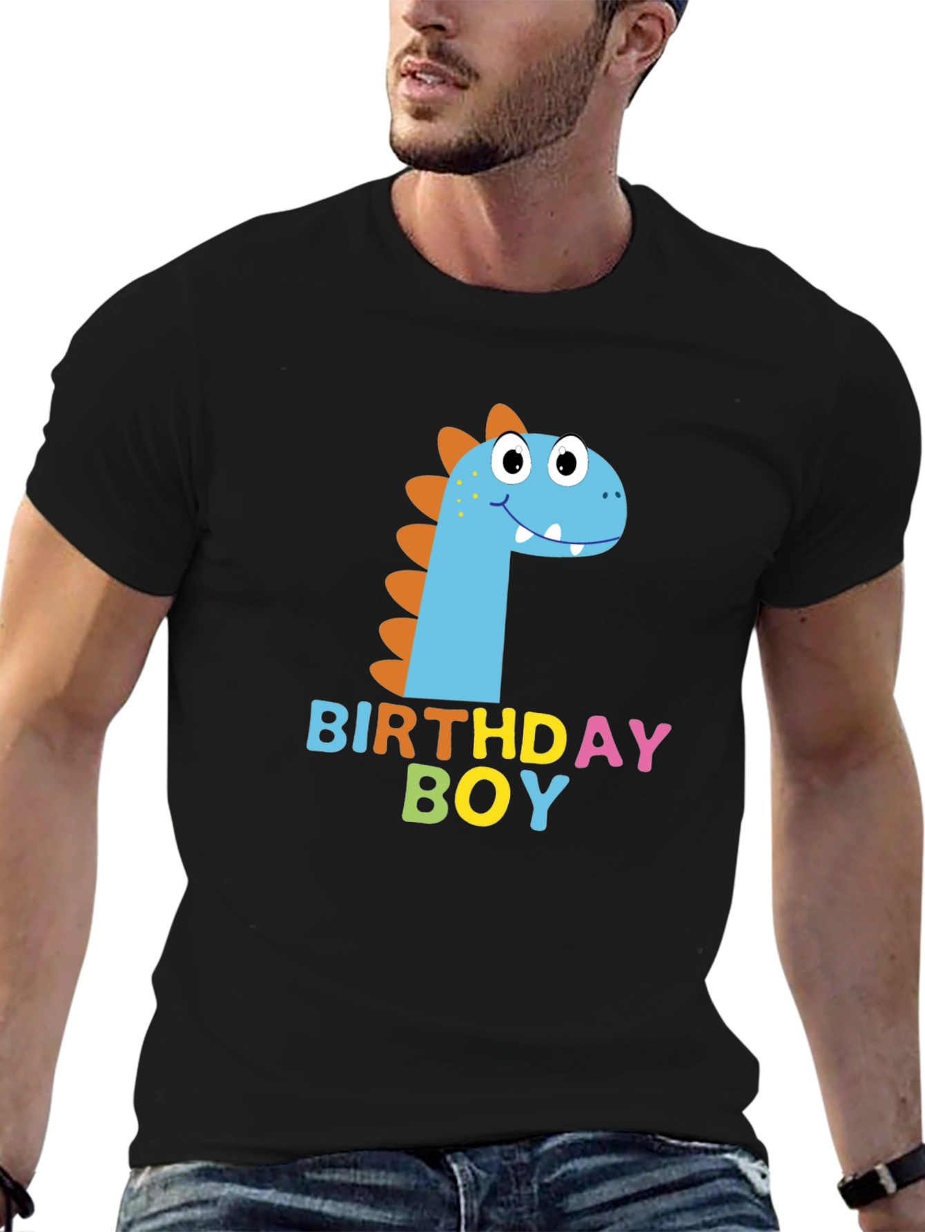 Birthday Boy Dinosaur Graphic Black T-Shirt