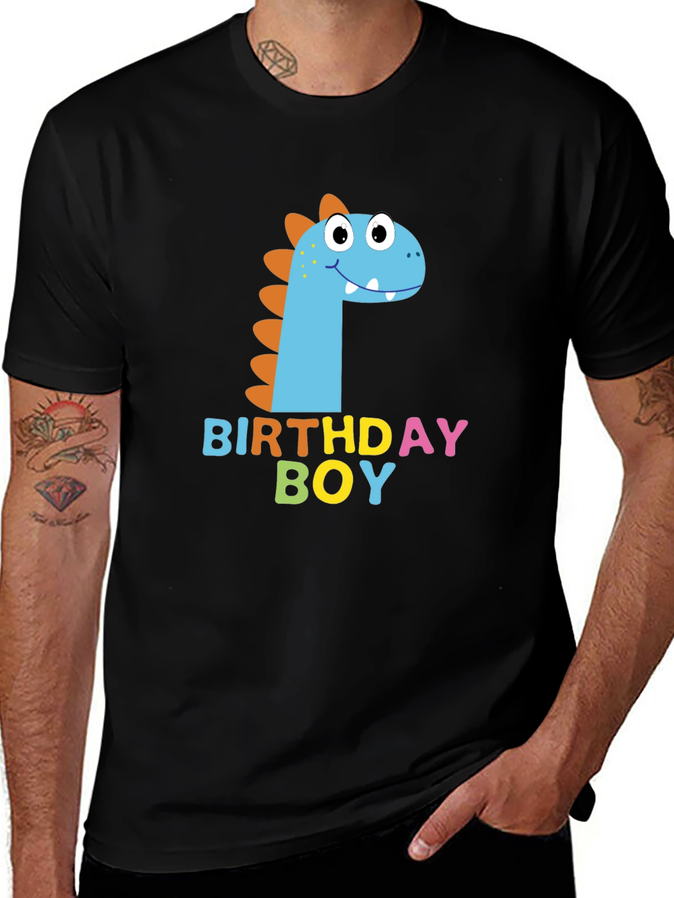 Birthday Boy Dinosaur Graphic Black T-Shirt