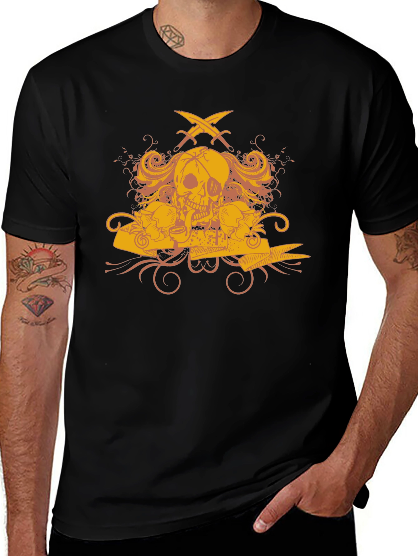 Skull Pirate T-Shirt - Mens Black Graphic Tee