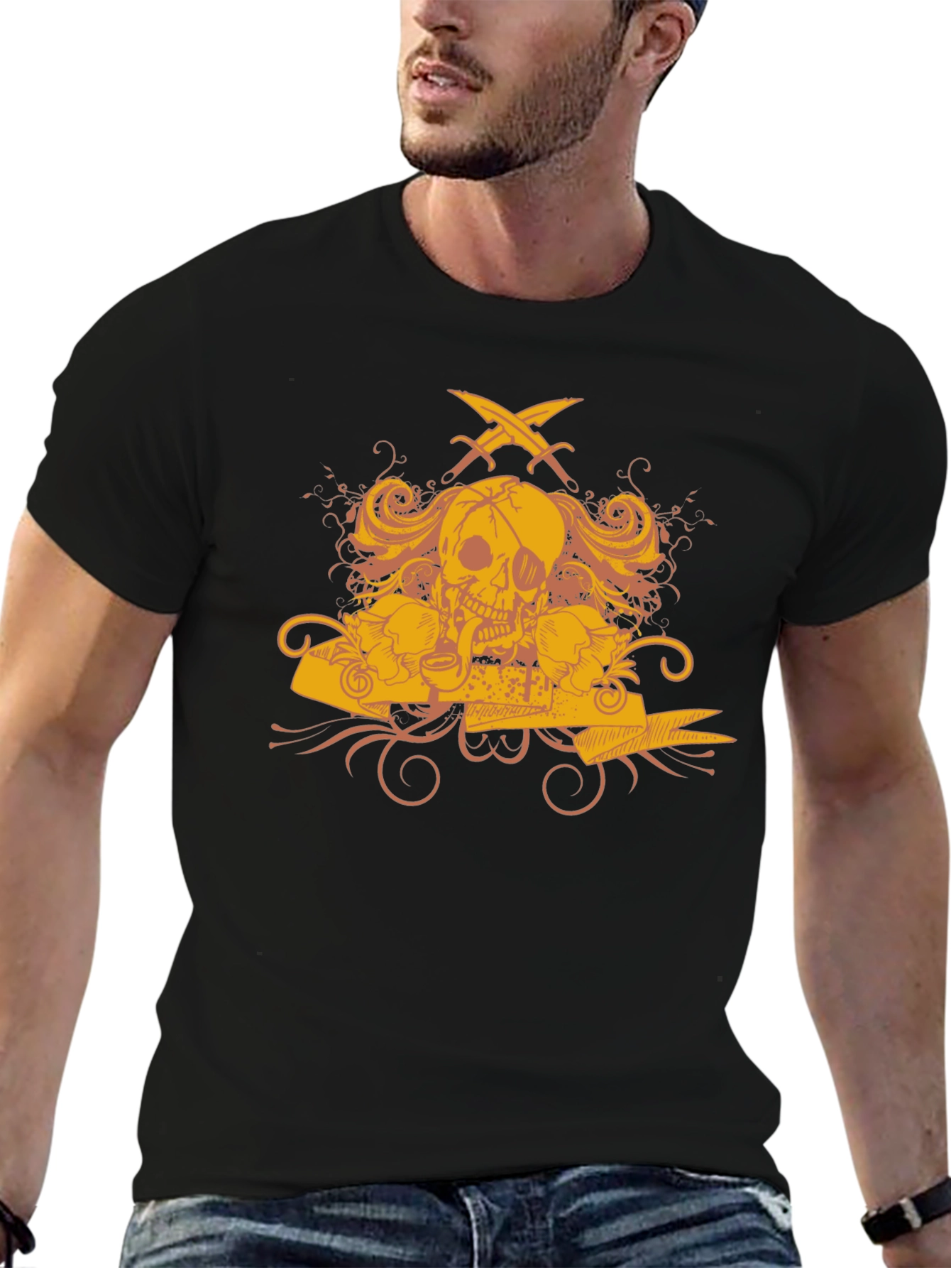 Skull Pirate T-Shirt - Mens Black Graphic Tee