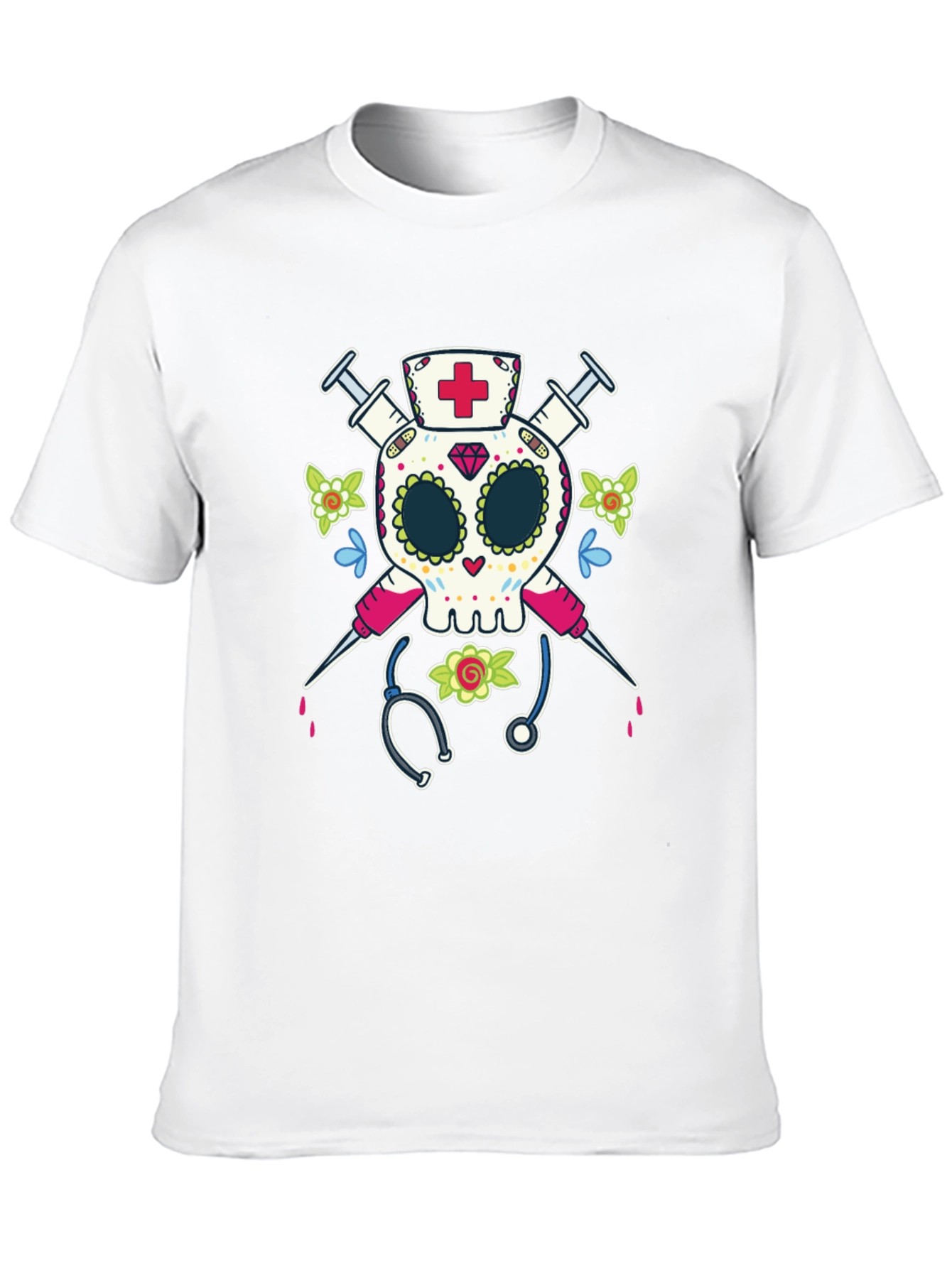 Nurse Sugar Skull T-Shirt - Halloween Medical Design