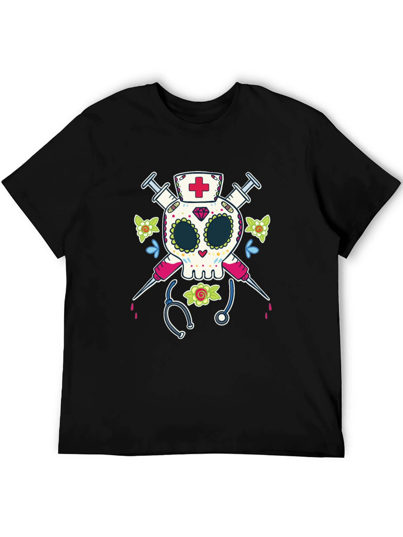Nurse Sugar Skull T-Shirt - Halloween Medical Design