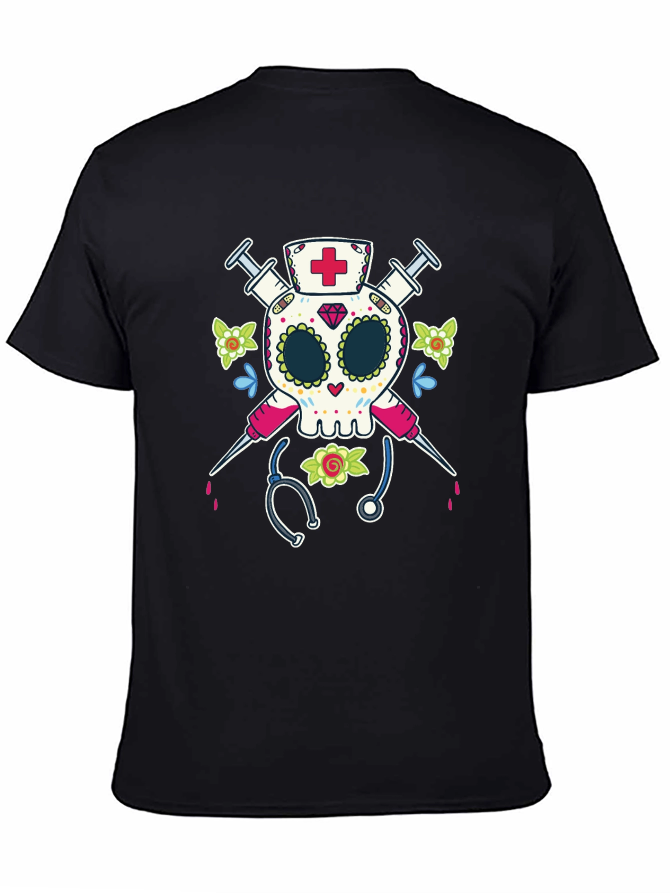 Nurse Sugar Skull T-Shirt - Halloween Medical Design