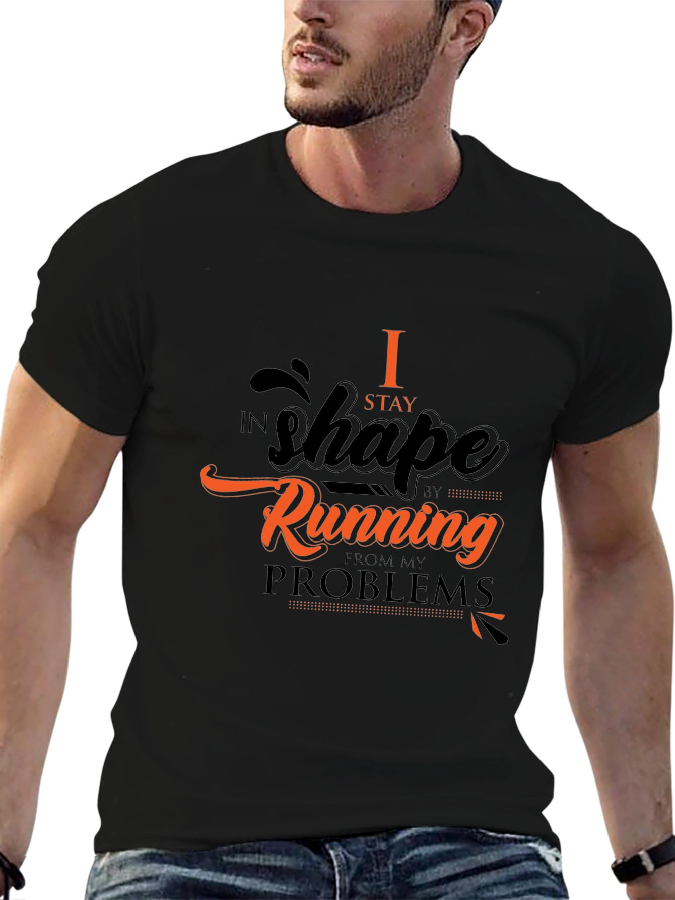 Mens Black T-Shirt - Running From Problems Graphic Tee