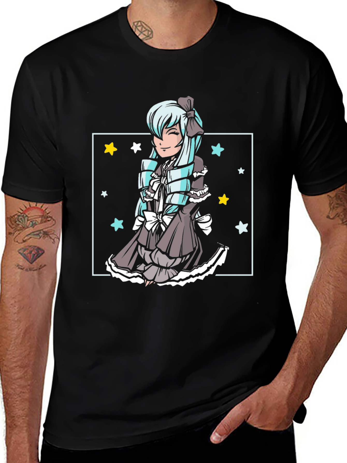Anime Girl Graphic Tee - Black Cotton Comfort