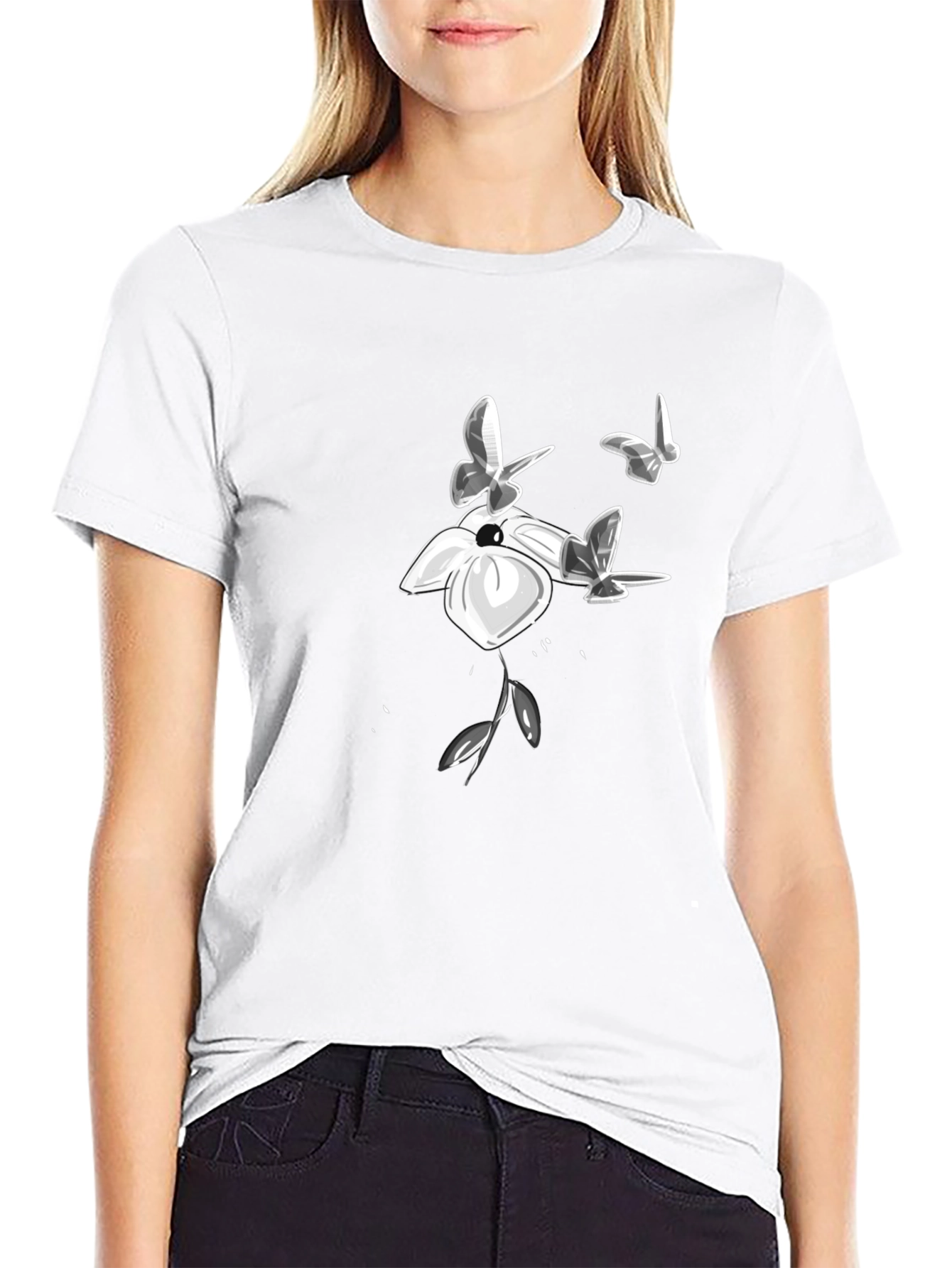 Flower and Butterfly Graphic Tee
