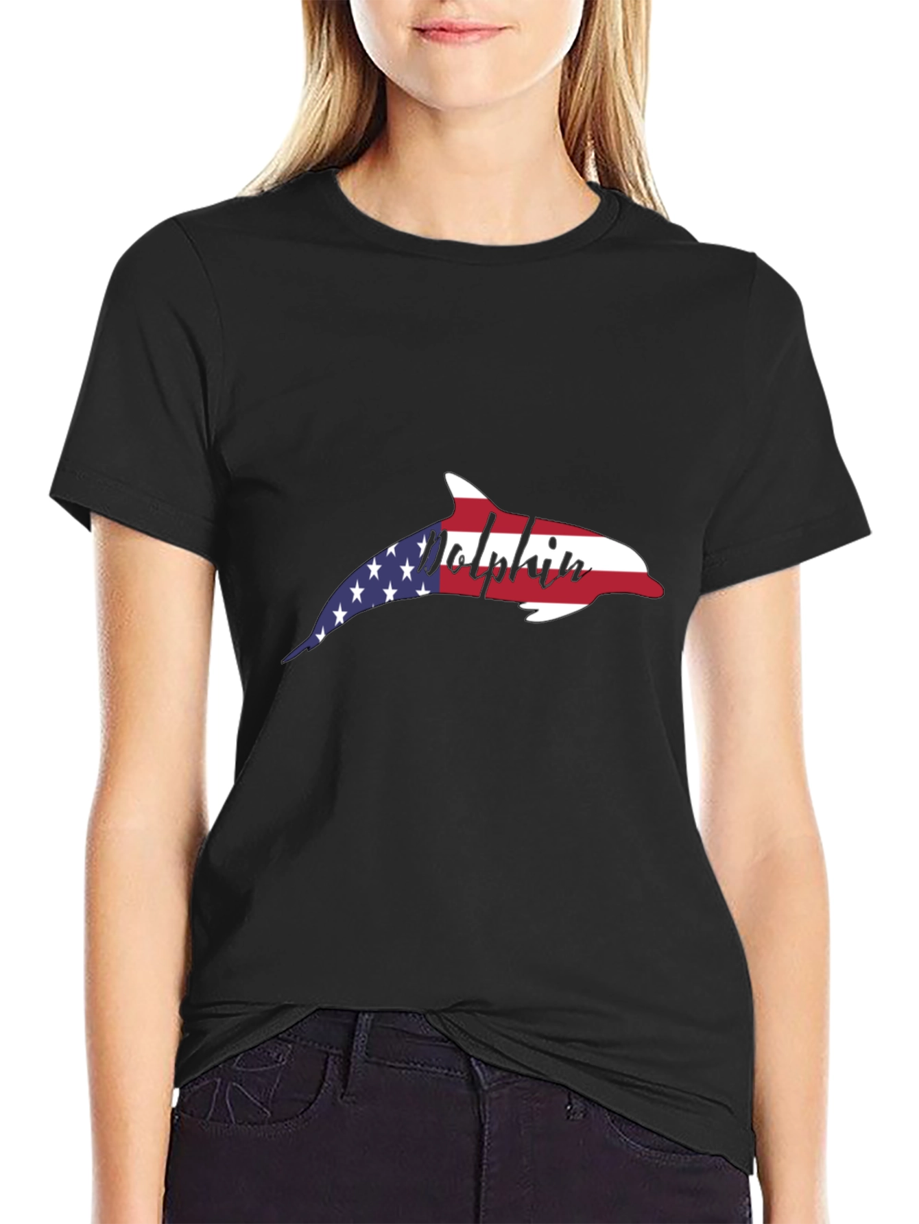 American Flag Dolphin T-Shirt - Patriotic USA