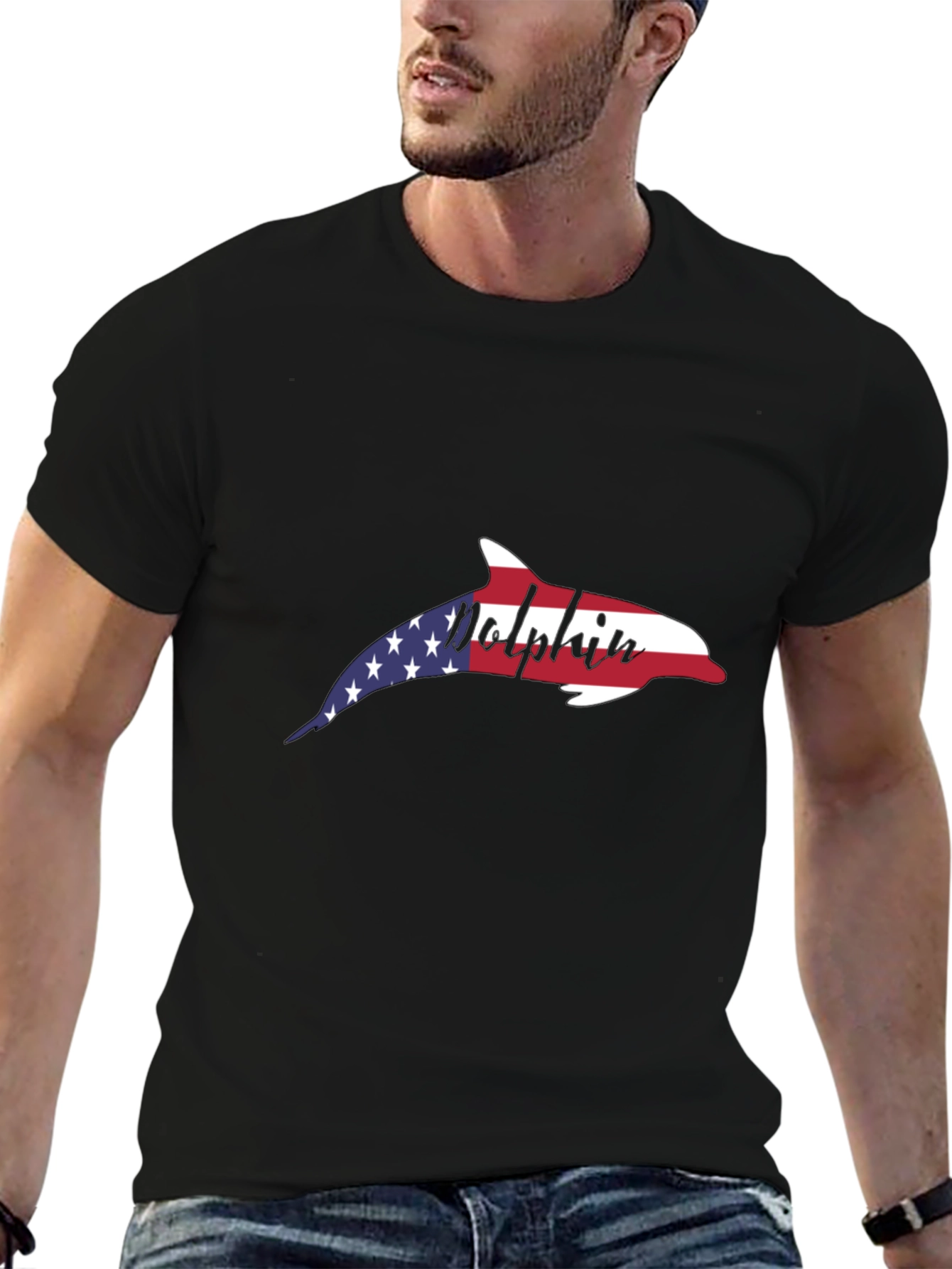 American Flag Dolphin T-Shirt - Patriotic USA