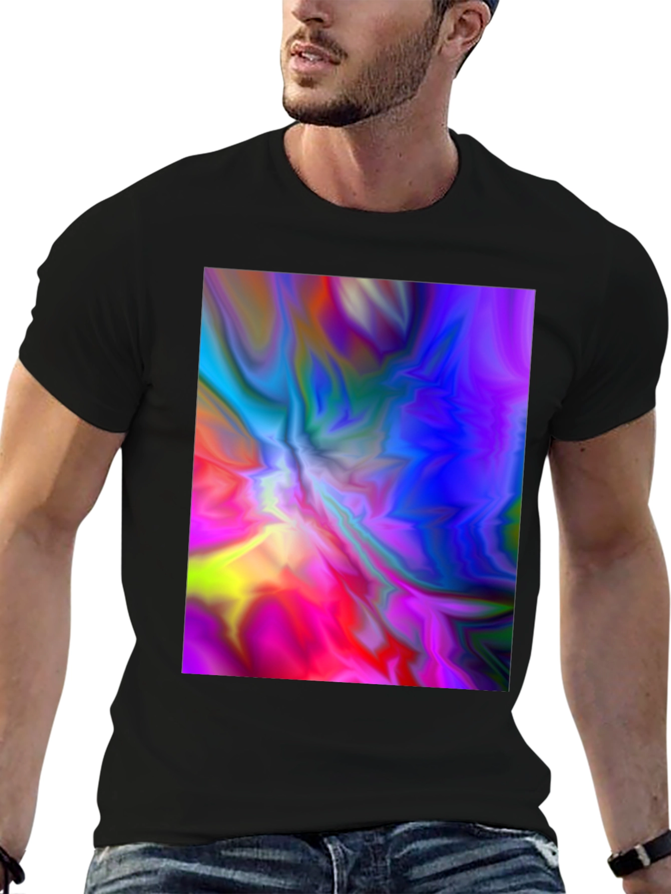 Vibrant Abstract Art Graphic Black T-Shirt
