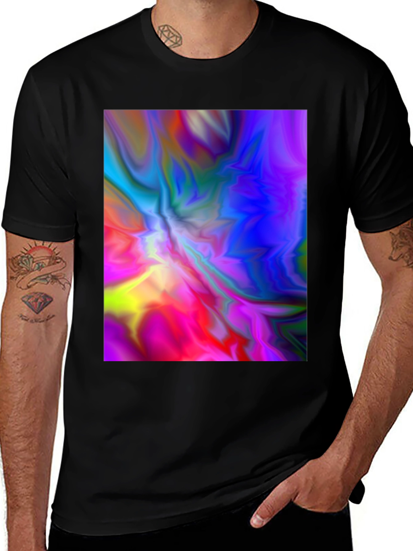 Vibrant Abstract Art Graphic Black T-Shirt