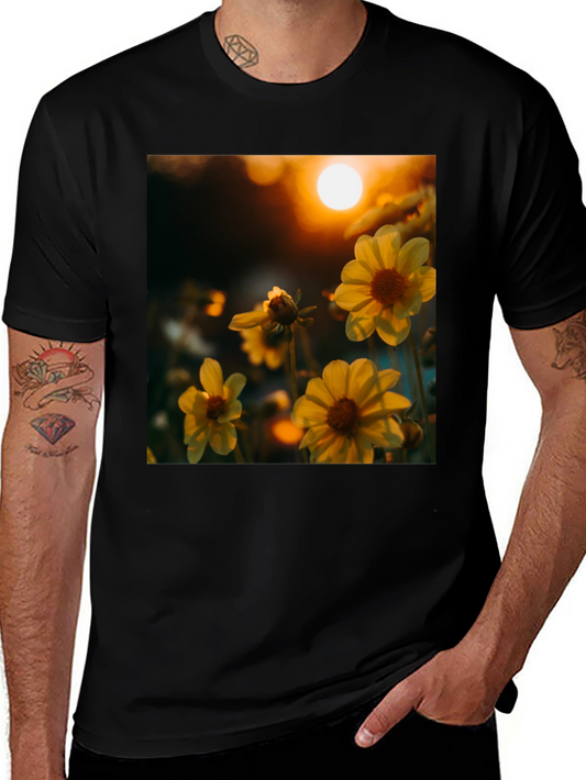 Floral Sunset Tee - Classic Comfort Eye-Catching Design