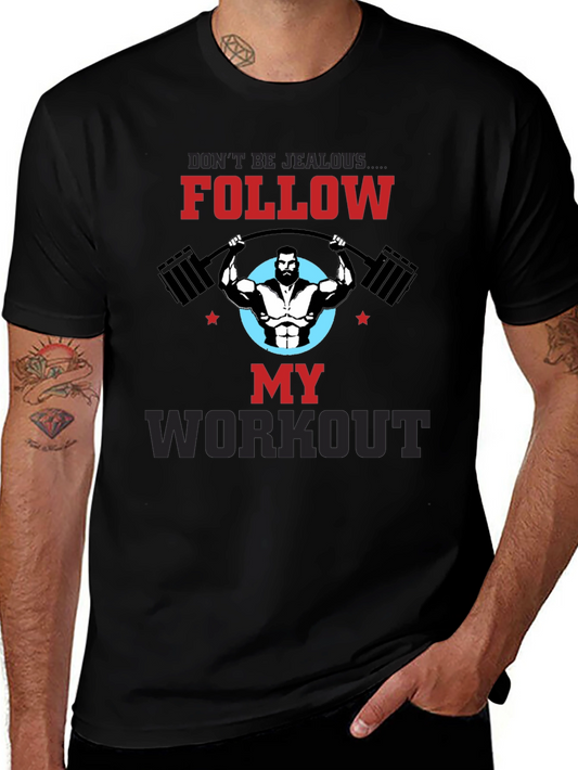 Follow My Workout Graphic Tee - Black Cotton Gym Shirt