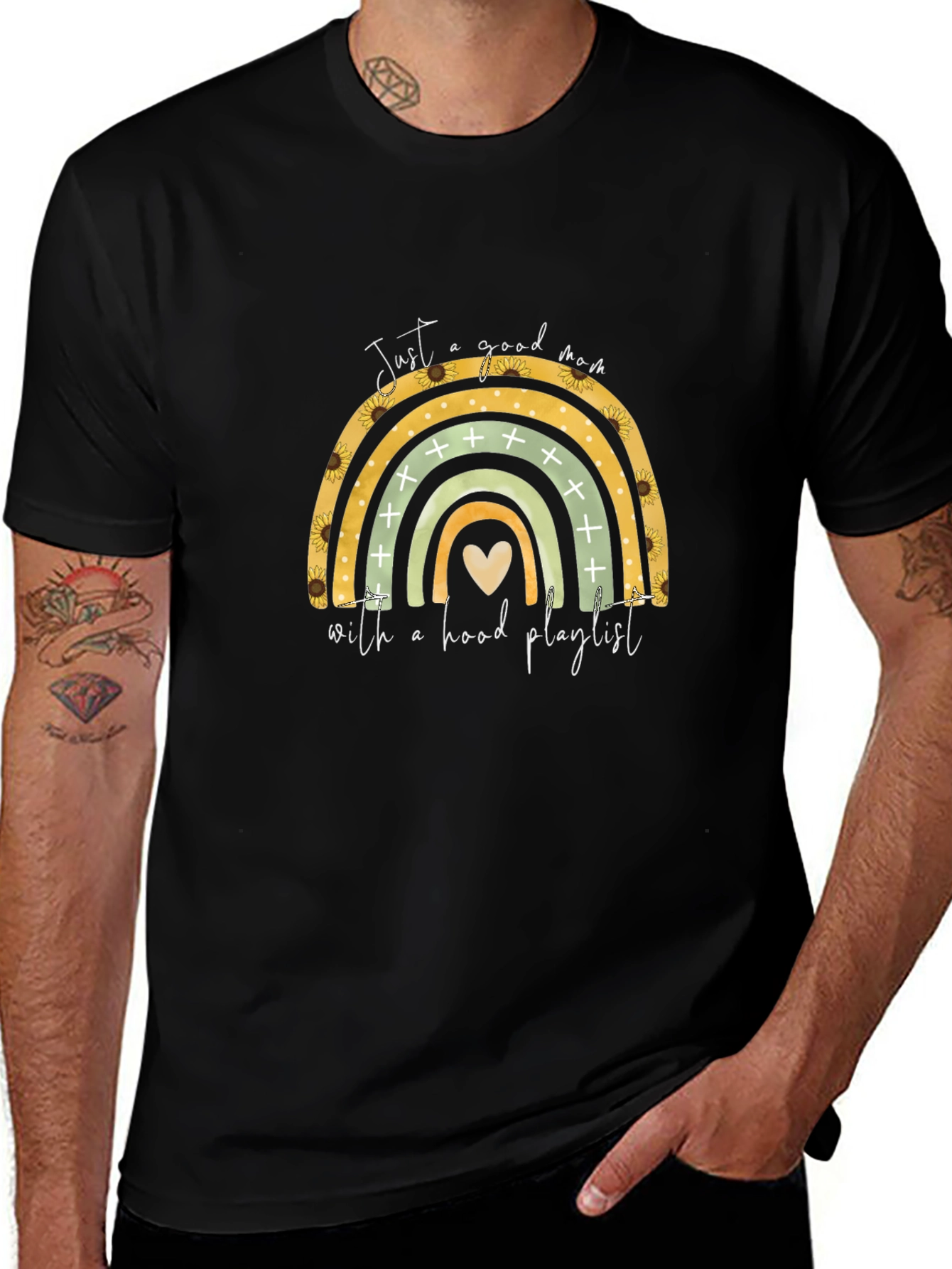 Good Mom Hood Playlist Rainbow T-Shirt