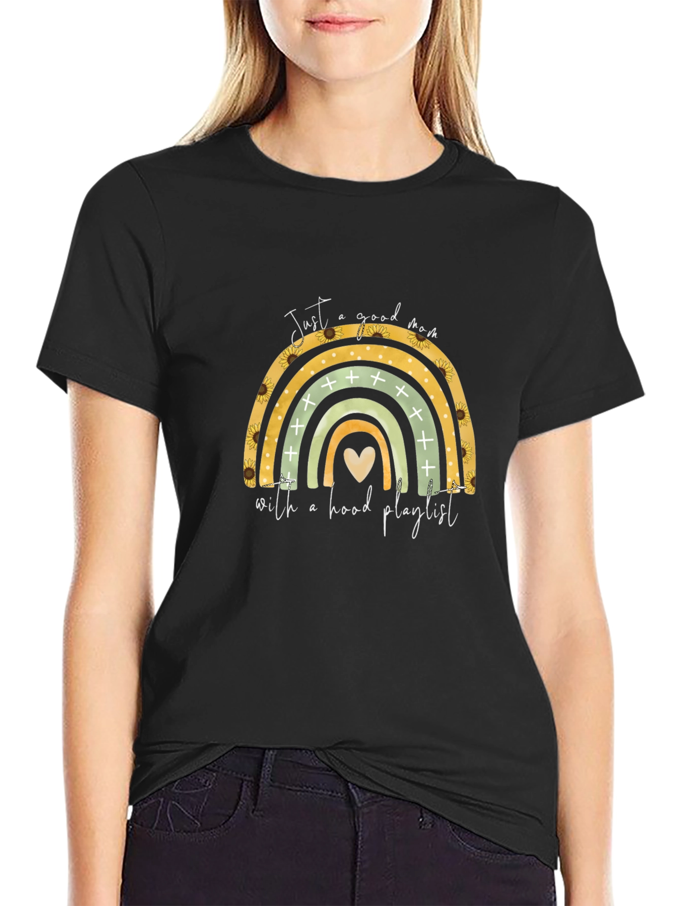 Good Mom Hood Playlist Rainbow T-Shirt