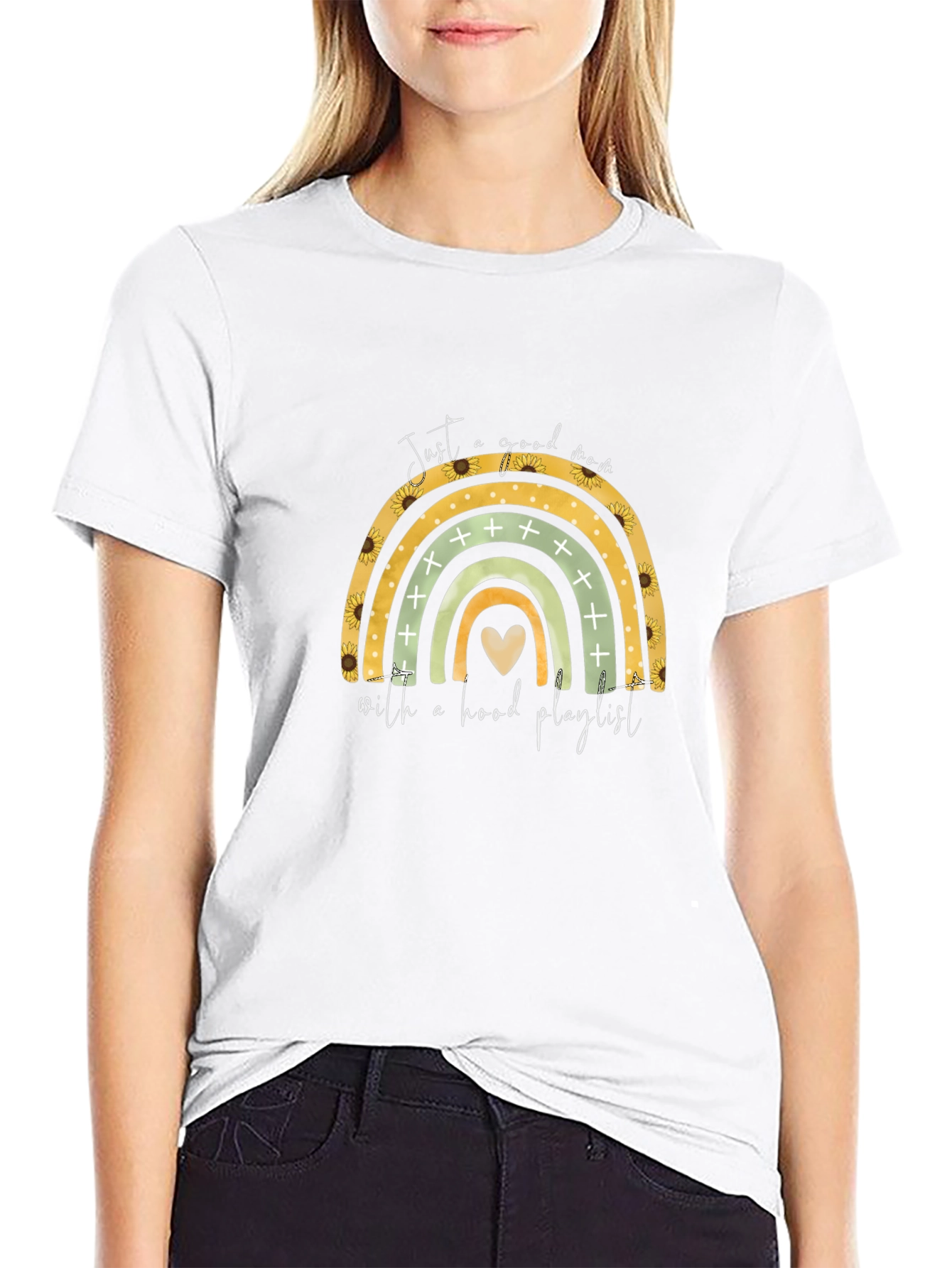 Good Mom Hood Playlist Rainbow T-Shirt