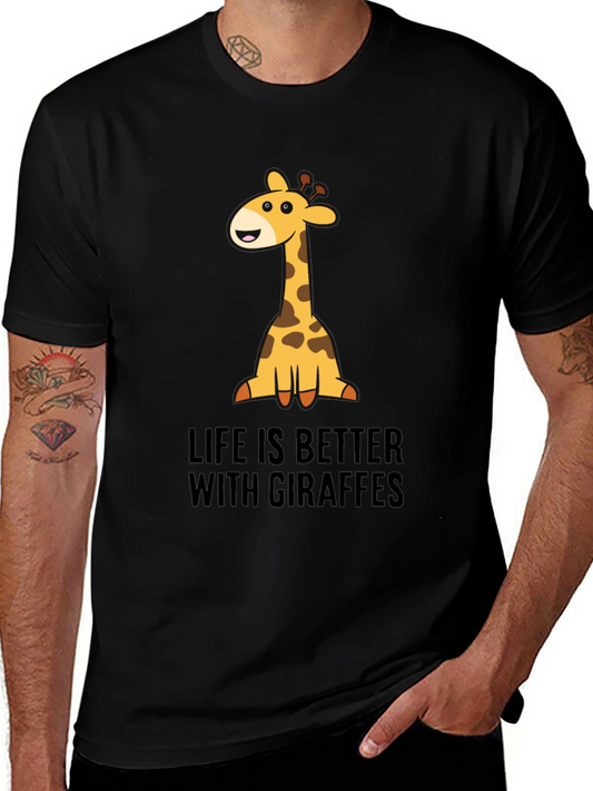 Giraffe Life Graphic Tee - Black Cotton T-Shirt