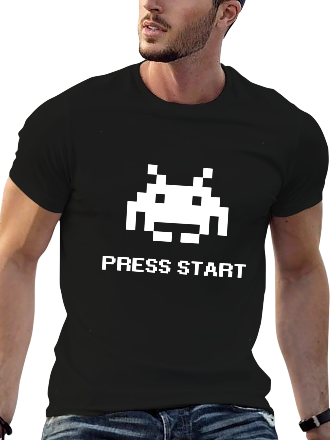 Retro Gamer T-Shirt: Press Start Black Tee