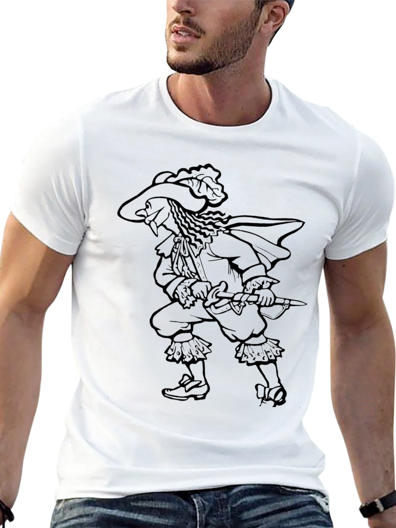 Swashbuckler Graphic Tee - Black Cotton Crew Neck