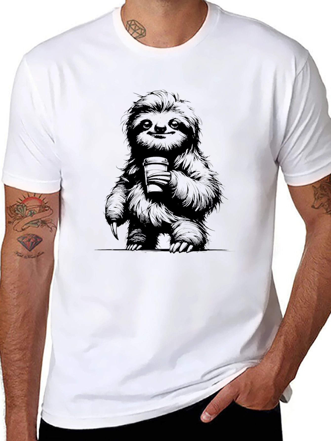 Sloth Coffee Lover Graphic Tee - Black